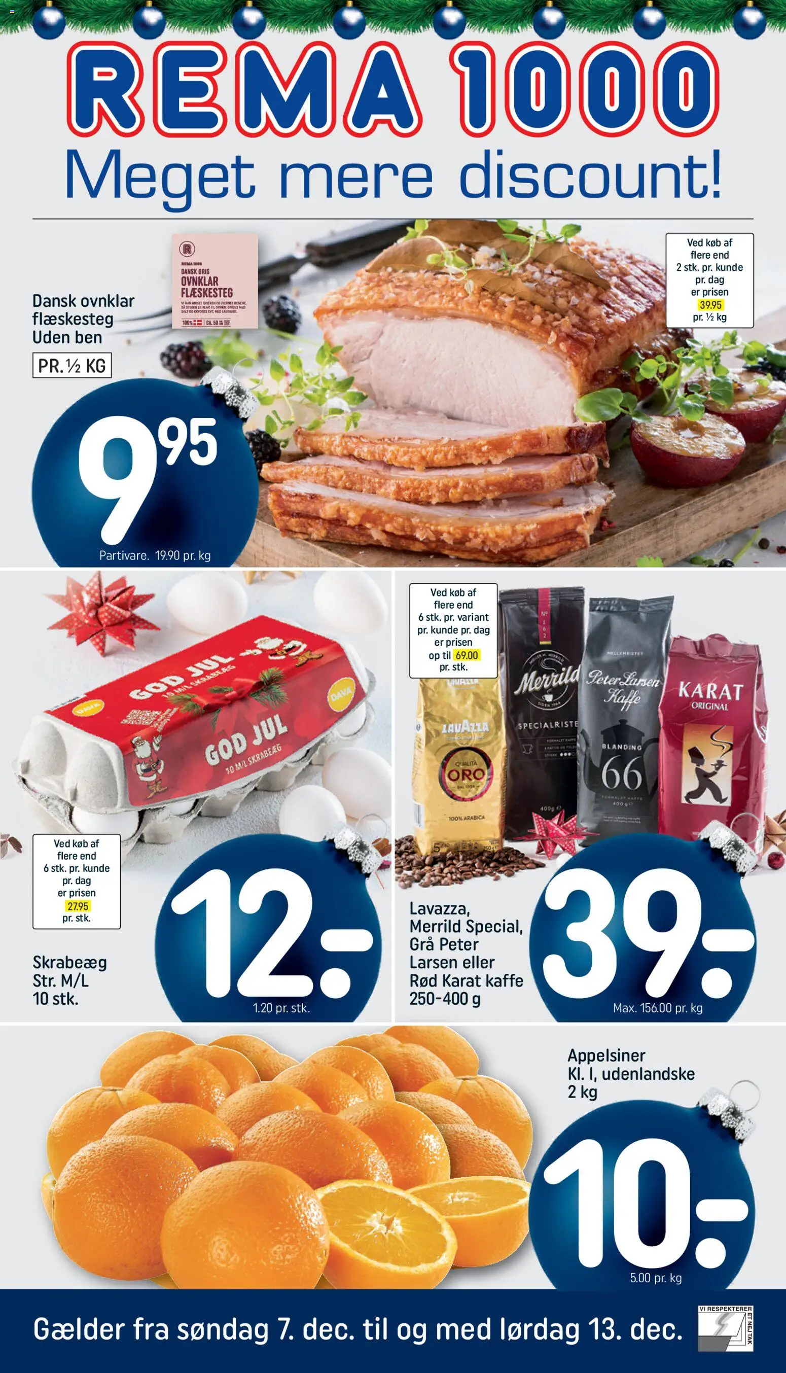 Rema 1000 tilbudsavis – gyldig fra 07.12.2025 | Side: 1 | Produkter: Kaffe, Appelsiner, Salt, Flæskesteg