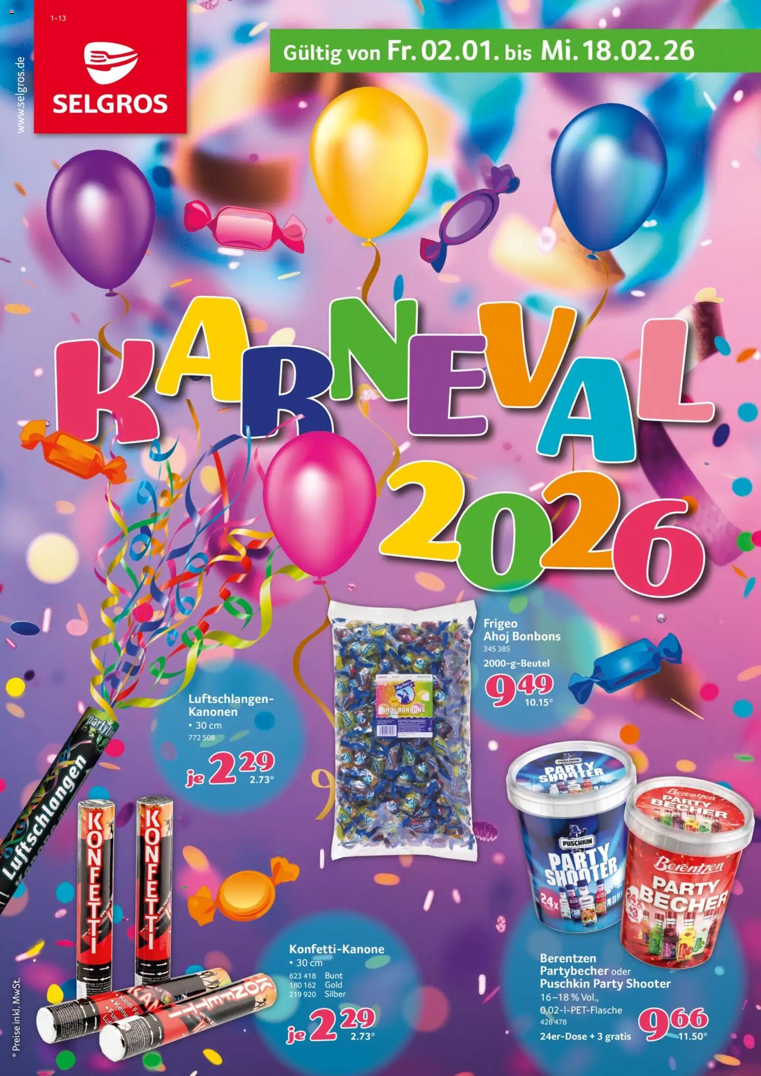 Selgros Karneval – gültig ab 02.01.2026 | Seite: 1 | Produkte: Berentzen