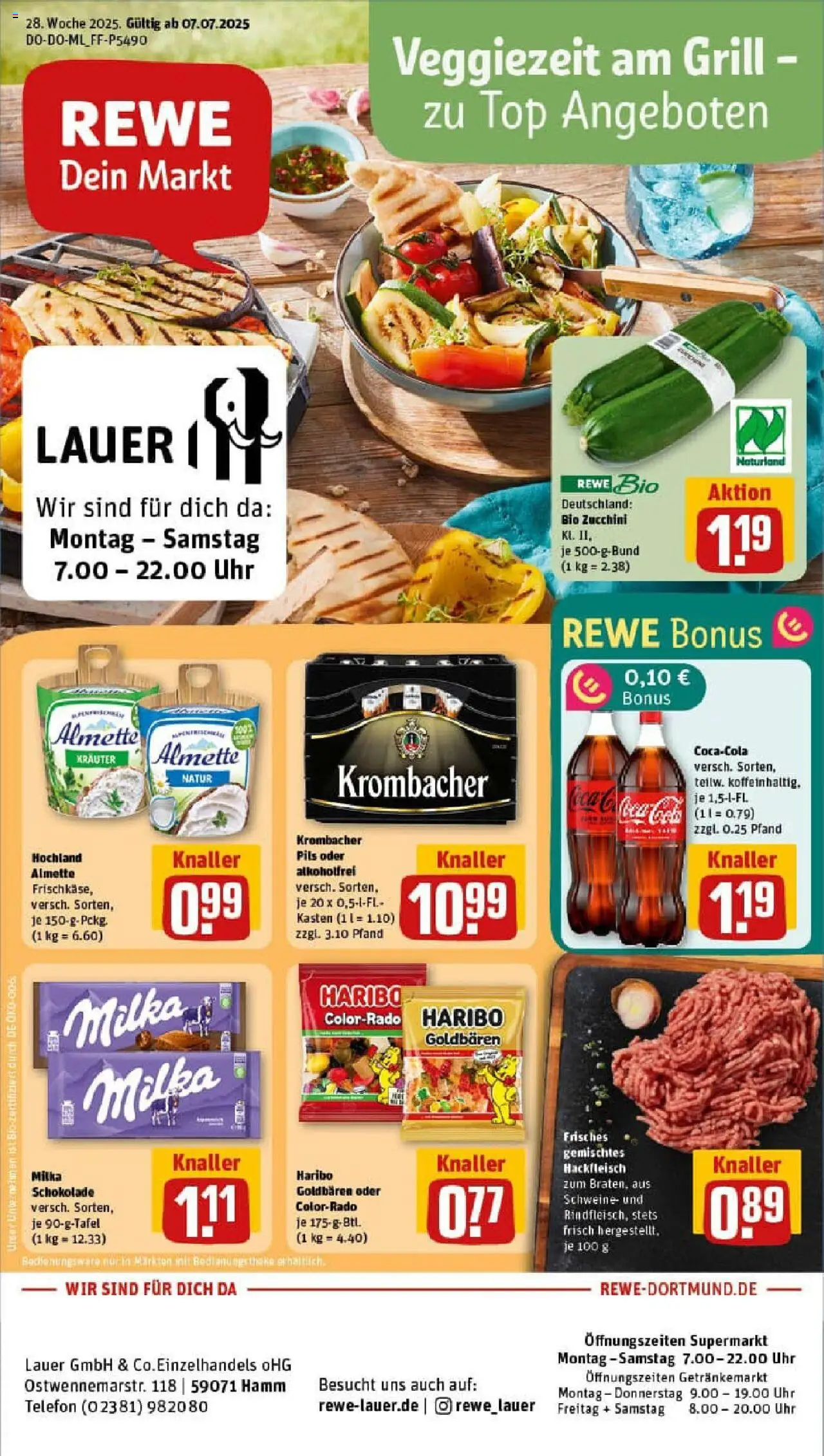 Rewe prospekt Hamm	 - gültig ab dem 06.07.2025 | Seite: 1 | Produkte: Top, Haribo, Krombacher, Zucchini