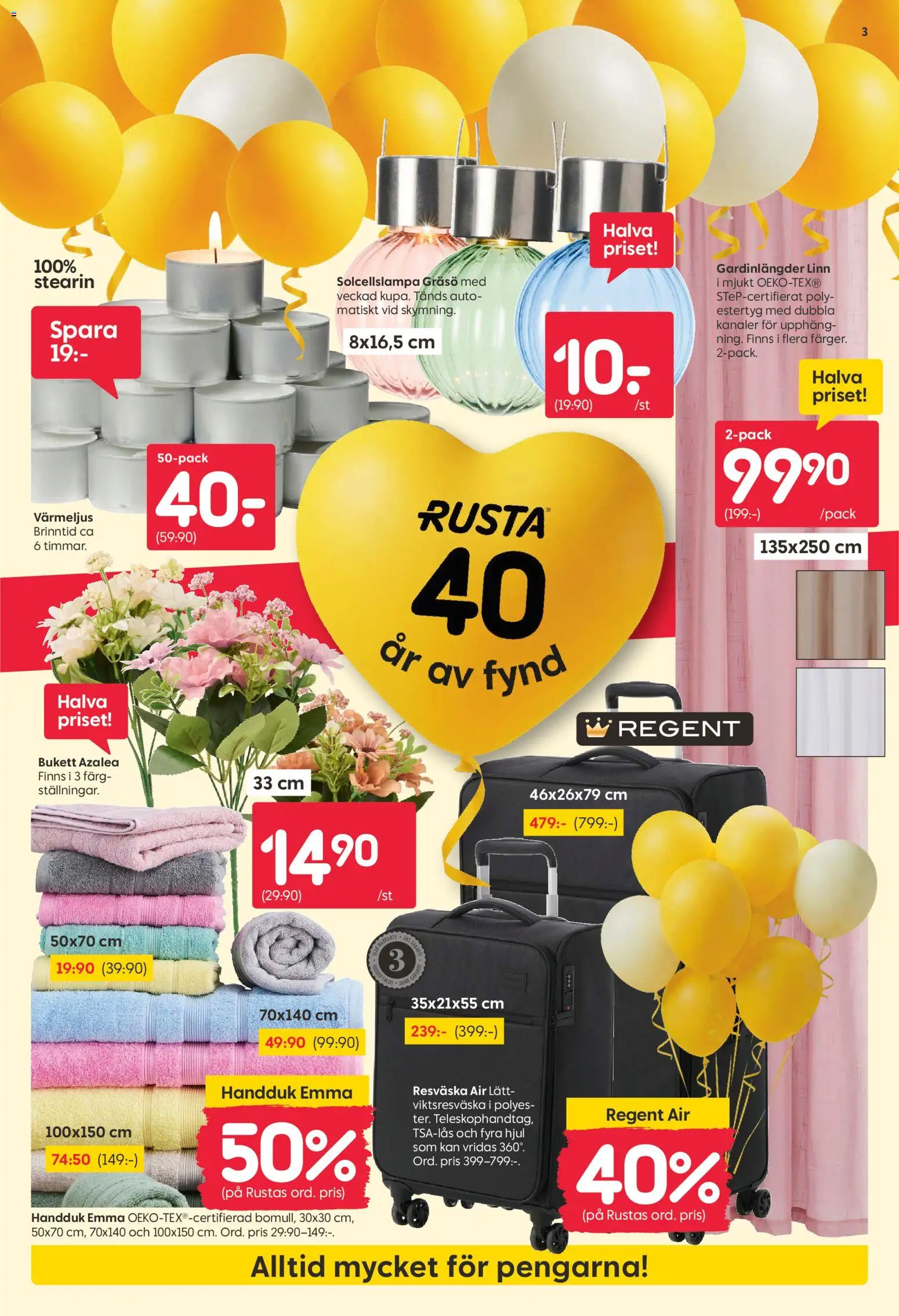 Rusta reklamblad aktuell från 13.04.2026 | Sida: 3 | Produkter: Handduk, Värmeljus, Resväska