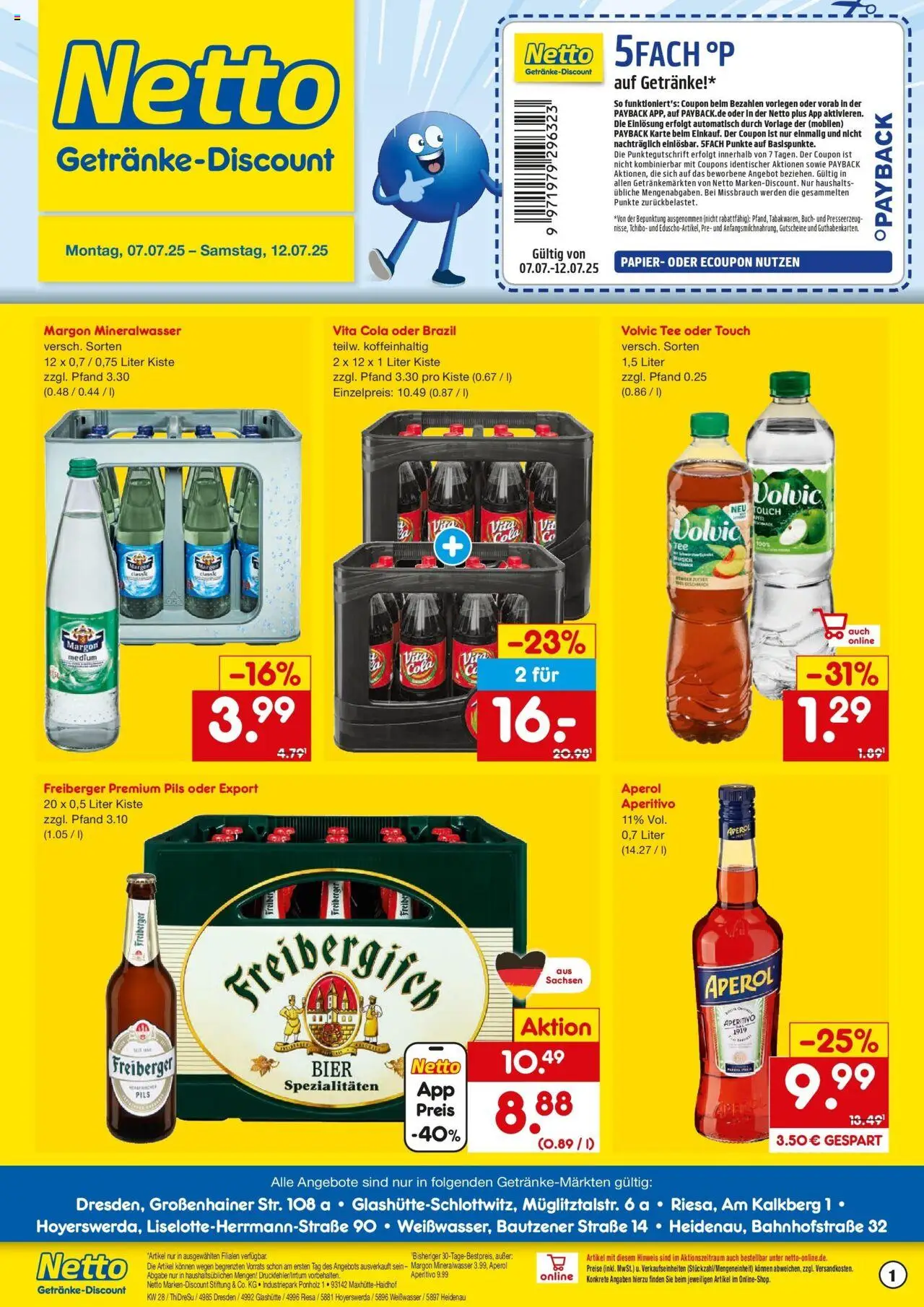 Netto Marken-Discount prospekt Dresden	 - gültig ab dem 07.07.2025 | Seite: 1 | Produkte: Bier, Volvic touch, Mineralwasser, Volvic