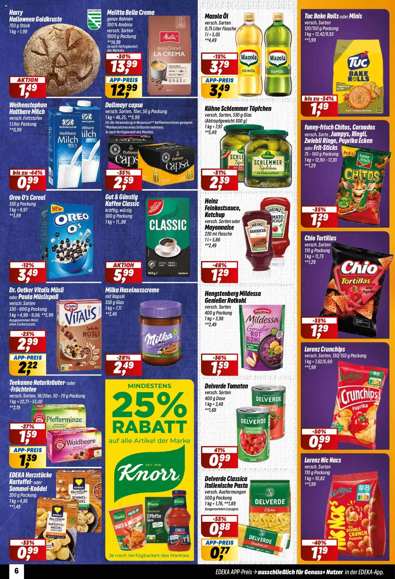 Simmel Prospekt 	 – gültig ab 27.10.2025 | Seite: 6 | Produkte: Haltbare milch, Knorr, Teekanne, Pasta