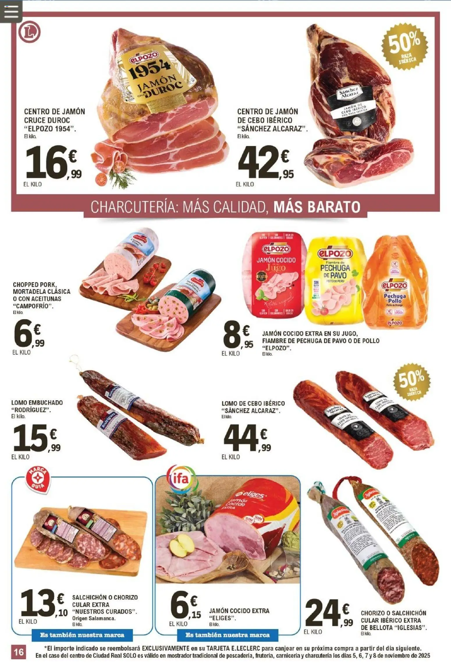 E.Leclerc folleto │ válido desde el 05.11.2025 | Página: 16 | Productos: Jamón, Jamón cocido, Jugo, Mortadela