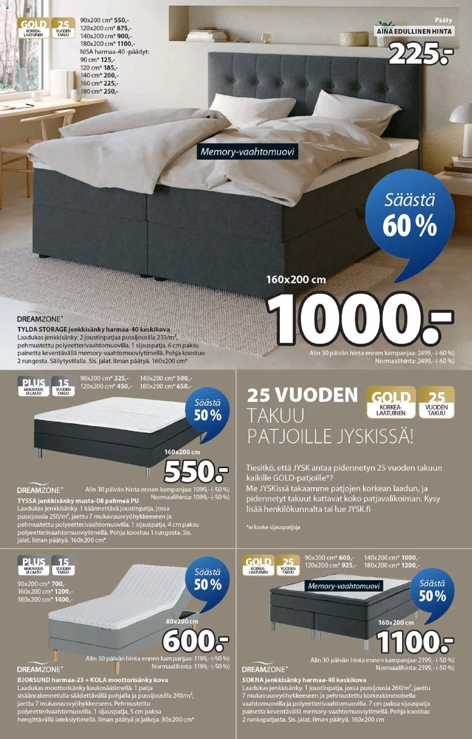 JYSK tarjoukset – voimassa 29.01.2026 alkaen | Sivu: 8 | Tuotteet: Jenkkisänky, Moottorisänky, Patja