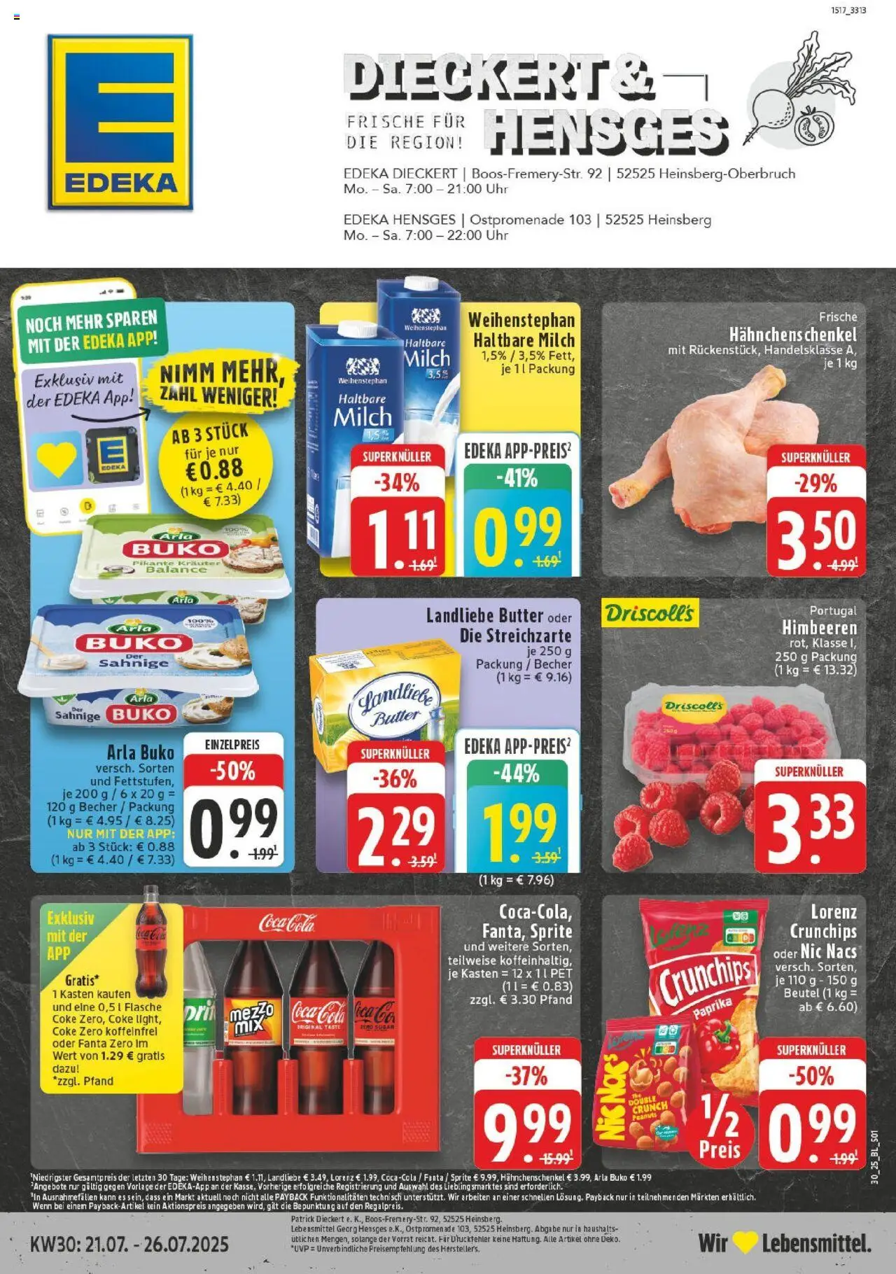 Edeka prospekt Heinsberg	 - gültig ab dem 20.07.2025 | Seite: 1 | Produkte: Coca cola, Milch, Haltbare milch, Landliebe butter