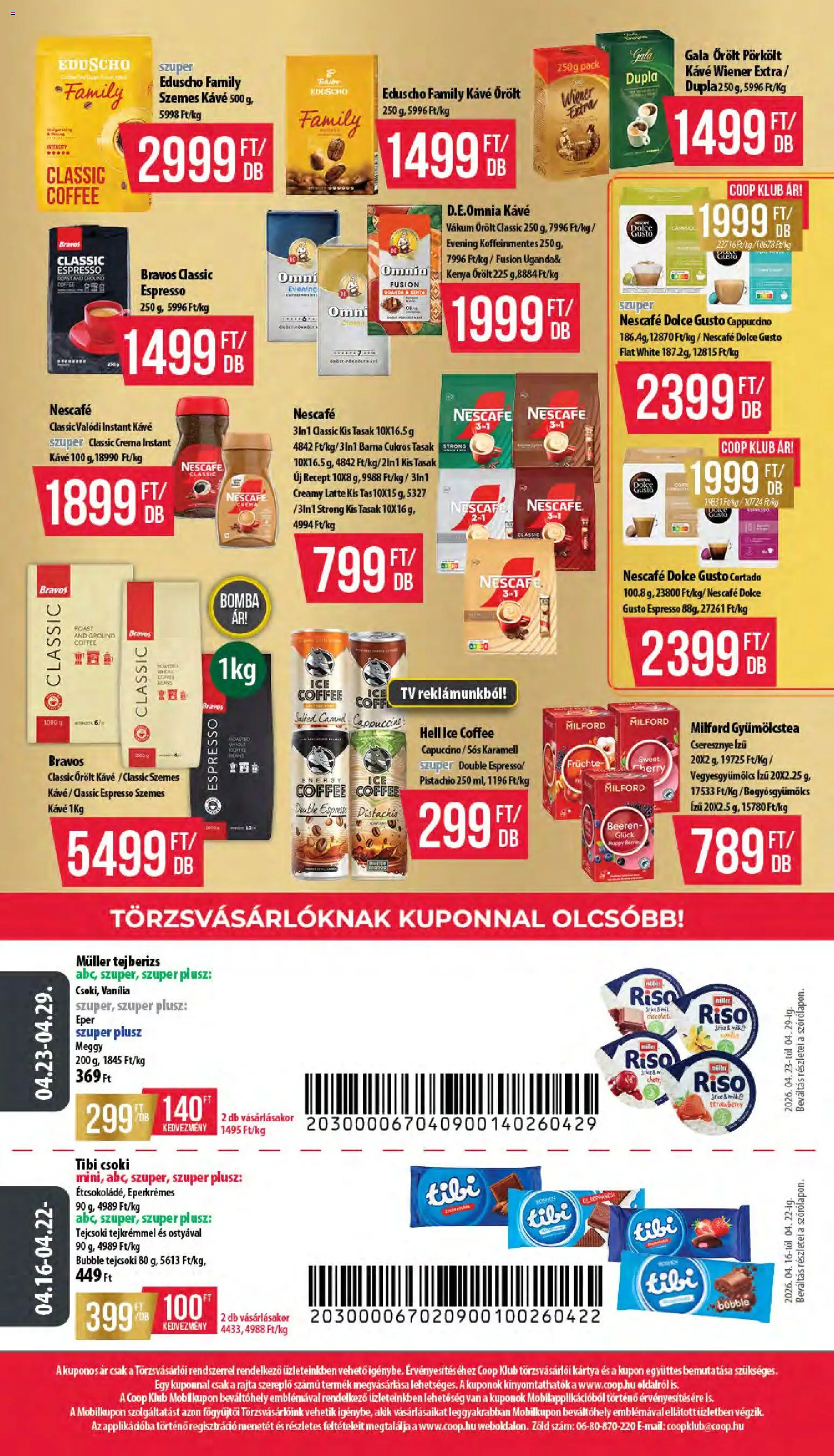 COOP akciós ujság - amely érvényes a következő dátumtól: 16.04.2026 | Oldal: 12 | Termékek: Dolce Gusto, Meggy, Gyümölcstea, Szemes kávé