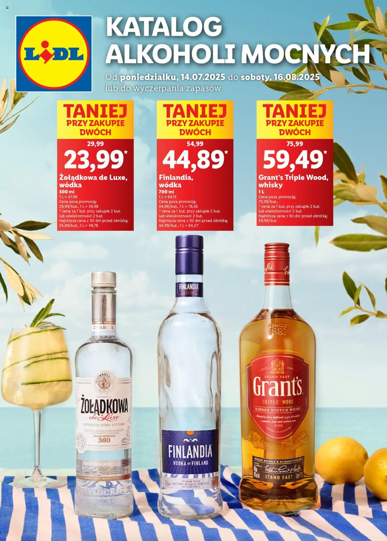 Lidl Katalog alkoholi mocnych od 14.07.2025 | Strona: 1 | Produkty: Wódka finlandia, Grant's, Vodka, Wódka