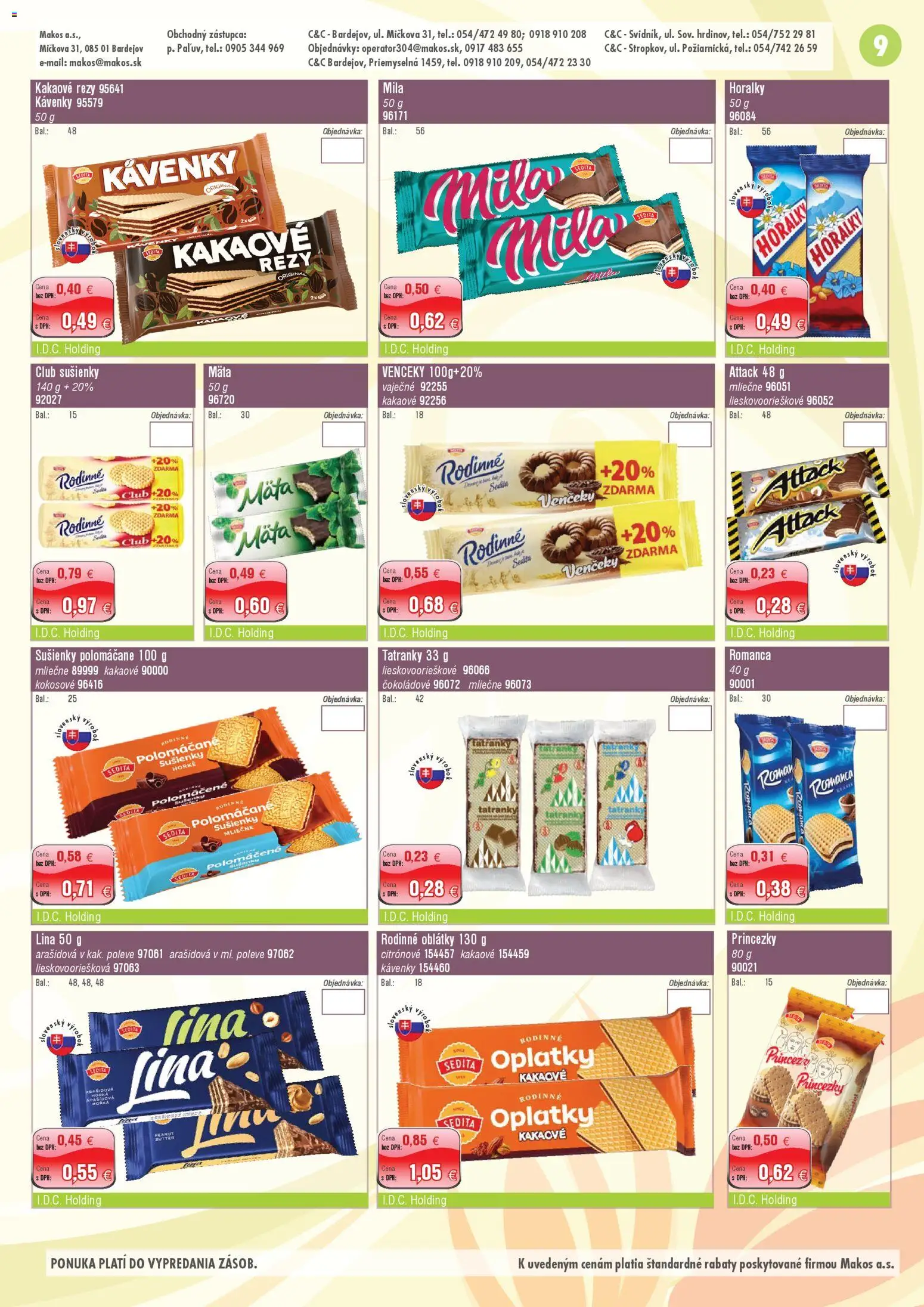 Nové Makos akcie – leták je platný od 06.04.2026 | Strana: 9 | Produkty: Mila, Horálky