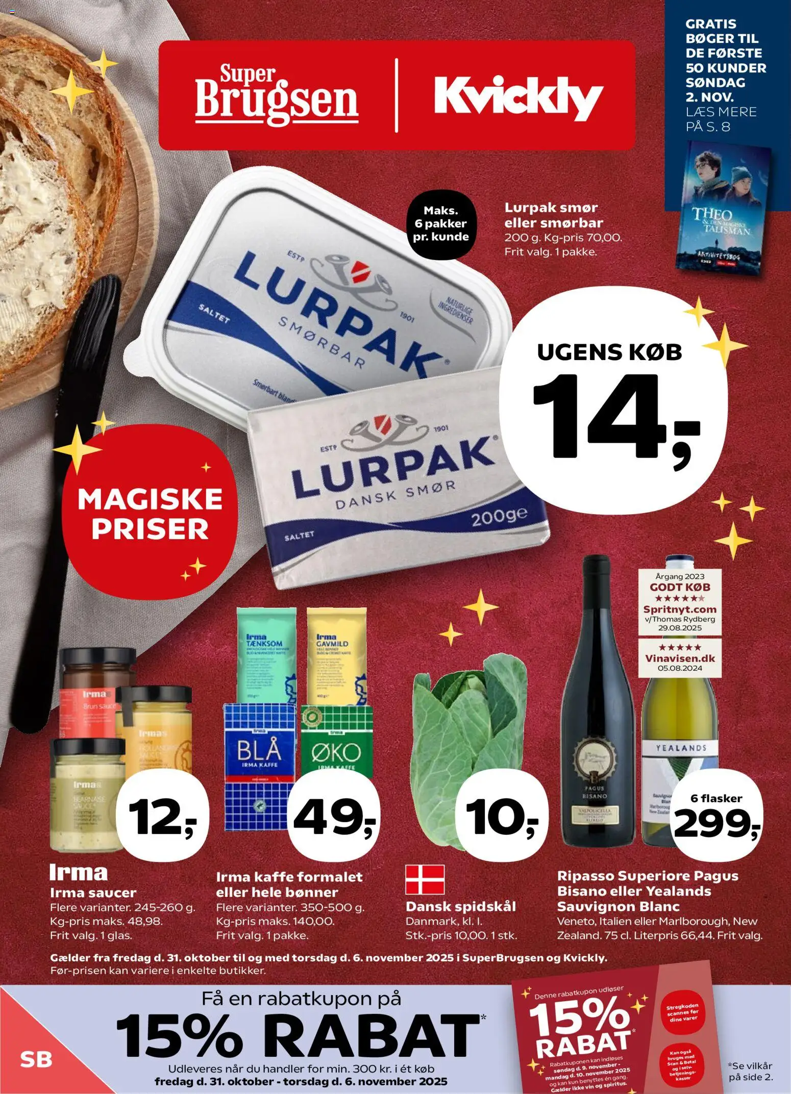 Super Brugsen tilbudsavis – gyldig fra 31.10.2025 | Side: 1 | Produkter: Smør, Kaffe, Vin, Bønner