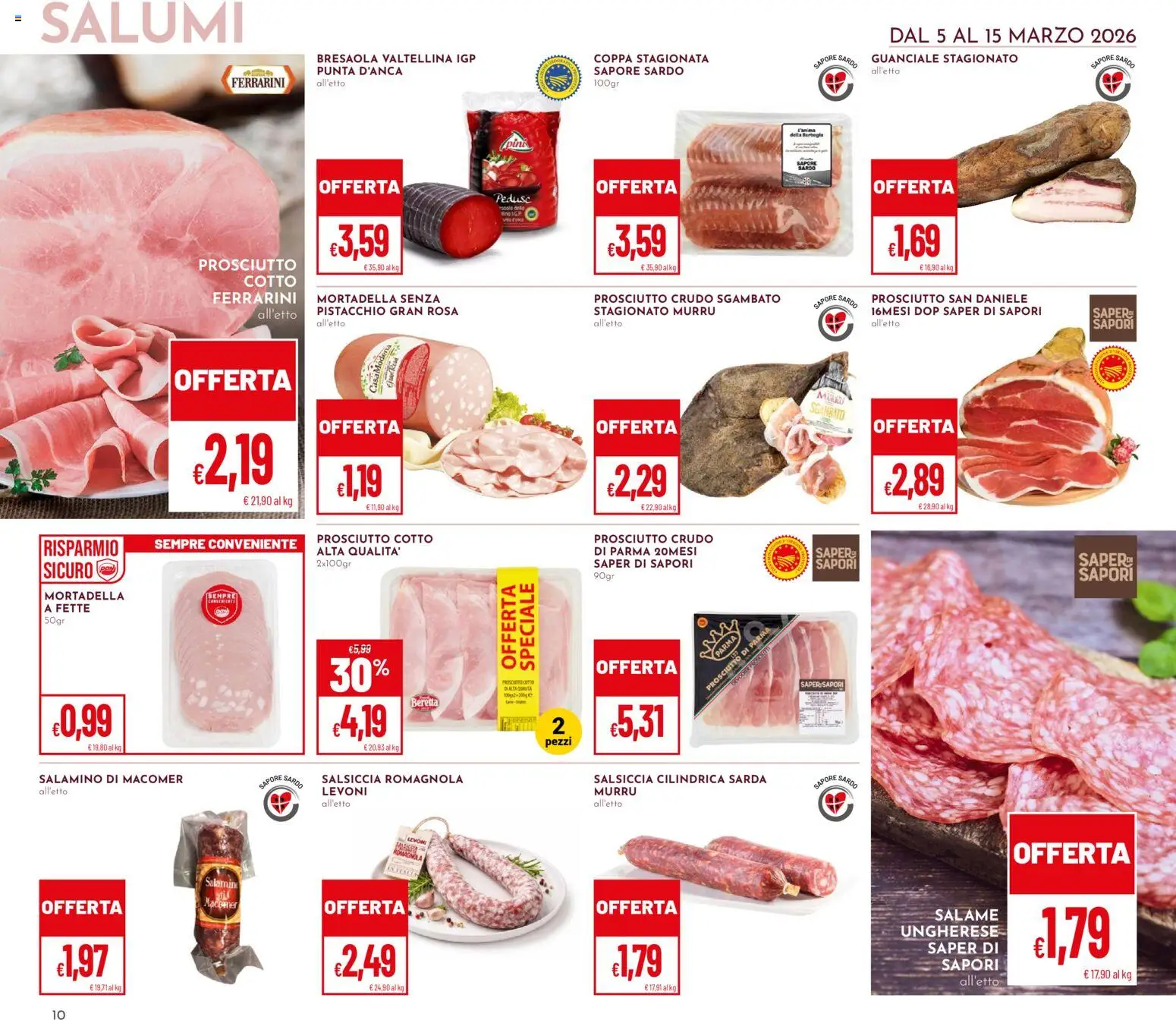 Volantino Pan del 05.03.2026 | Pagina: 10 | Prodotti: Prosciutto Crudo, Prosciutto Cotto, Bresaola, Mortadella