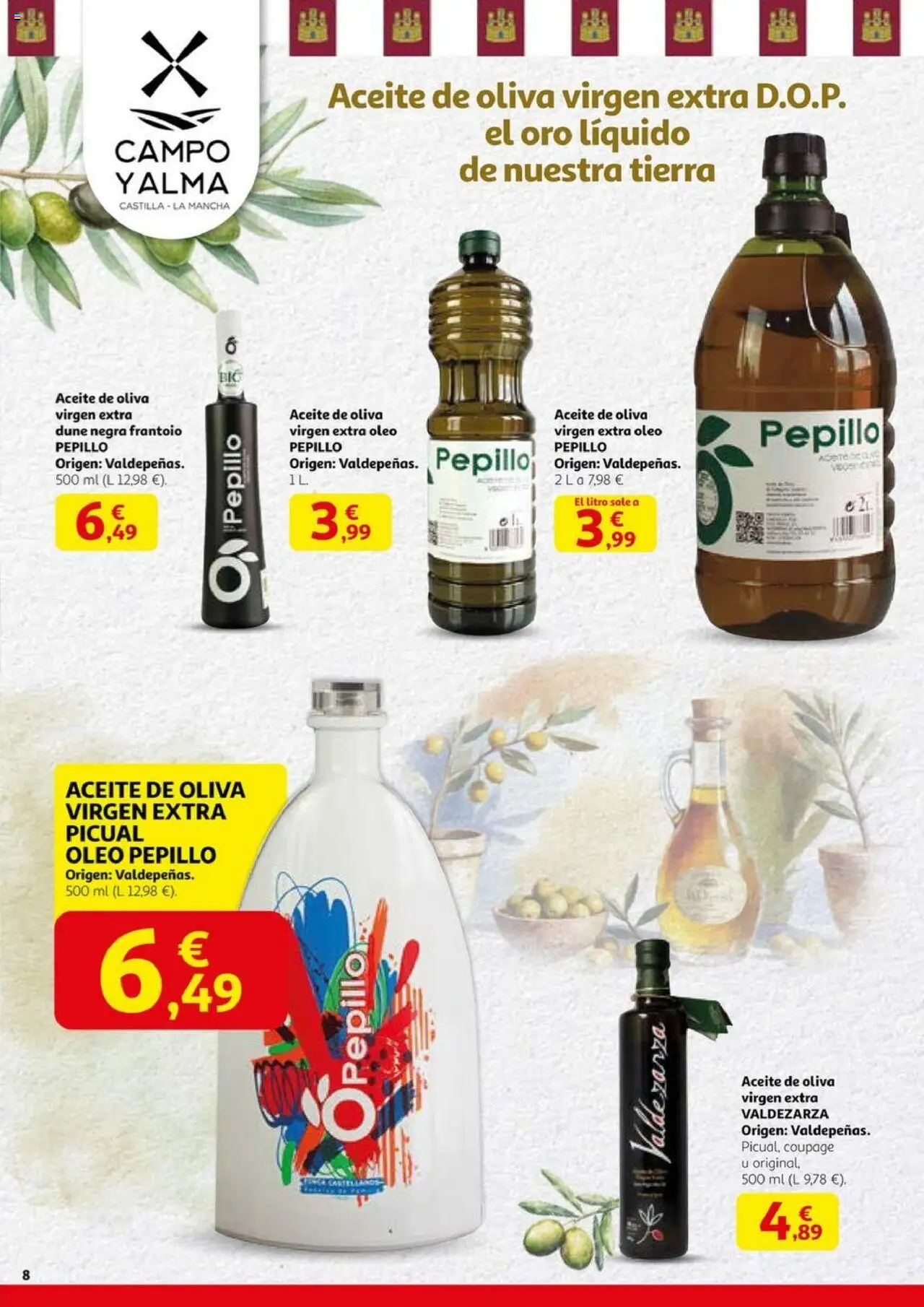 Alcampo - Castilla La Mancha auténtica por naturaleza │ válido desde el 06.10.2025 | Página: 8 | Productos: Aceite, Aceite de oliva, Aceite de oliva virgen extra