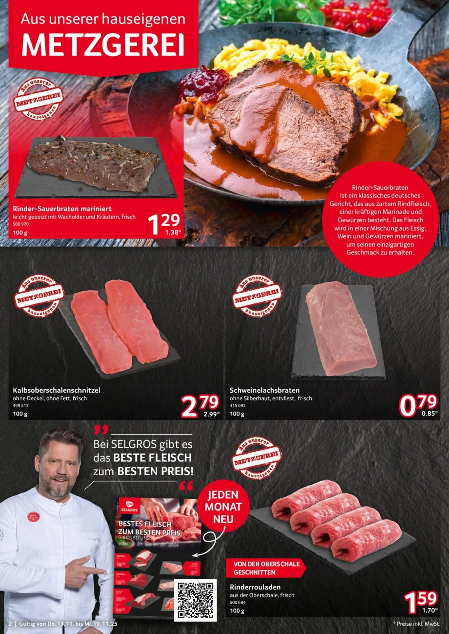 Selgros Prospekt 	 – gültig ab 13.11.2025 | Seite: 2 | Produkte: Rinderrouladen, Wein, Fleisch