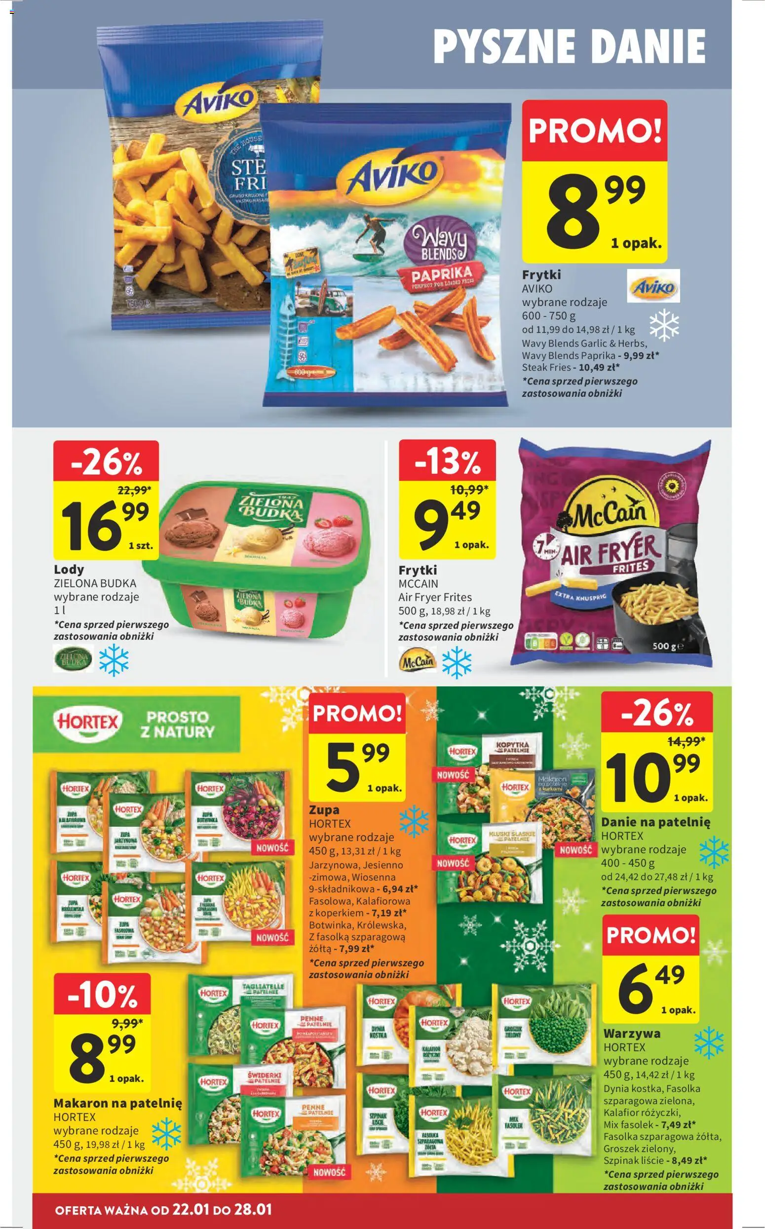 Intermarche Gazetka od 22.01.2026 | Strona: 22 | Produkty: Groszek, Kalafior, Frytki, Lody