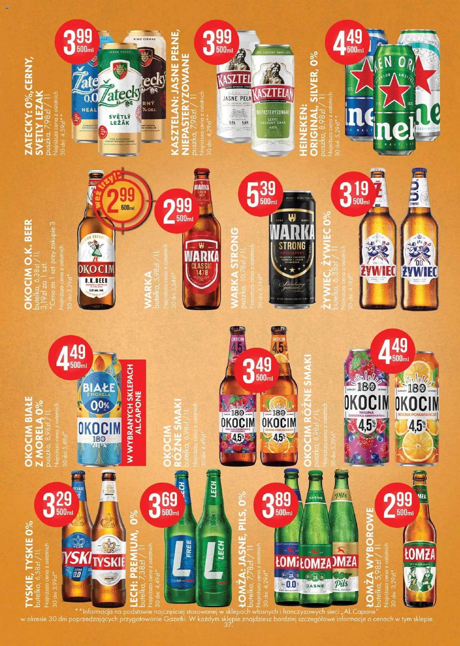Al.Capone gazetka od 09.03.2026 | Strona: 37 | Produkty: Malina, Warka, Tyskie, Heineken