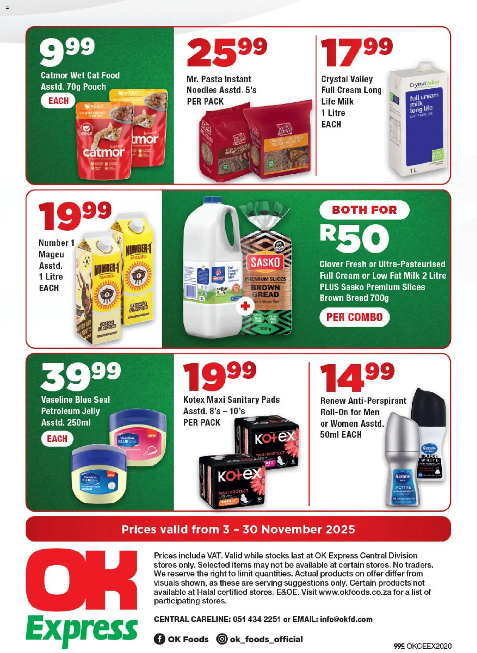 New OK Foods catalogue – valid from 03.11.2025 | Page: 4 | Products: Pads, Noodles, Cream, Petroleum jelly