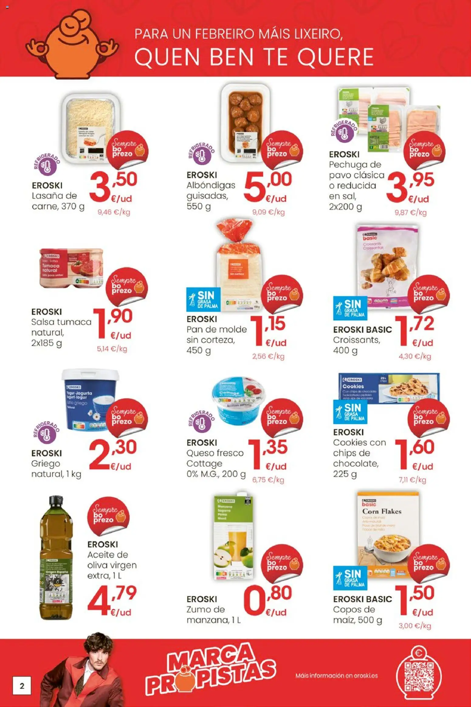 Eroski - Entroido do aforro │ válido desde el 12.02.2026 | Página: 2 | Productos: Queso, Aceite, Pan, Copos