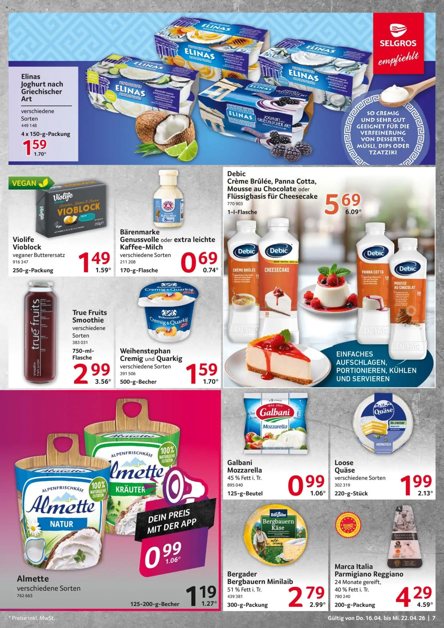 Selgros Prospekt 	 – gültig ab 16.04.2026 | Seite: 7 | Produkte: Käse, Joghurt, Creme, Creme brulee