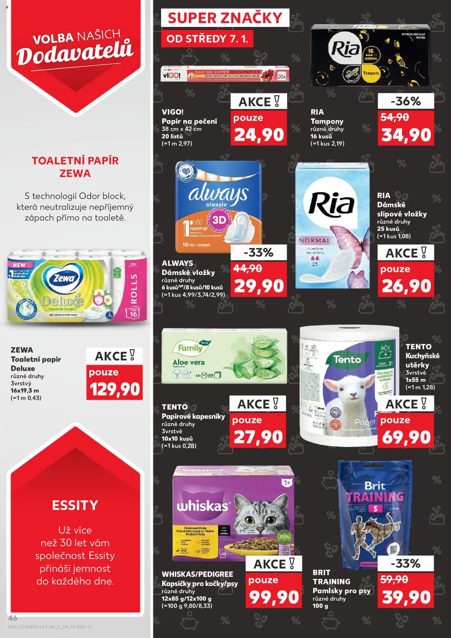Kaufland leták - Kolín od 07.01.2026 | Strana: 46 | Produkty: Whiskas, Toaletní papír, Deluxe, Dámské vložky Always