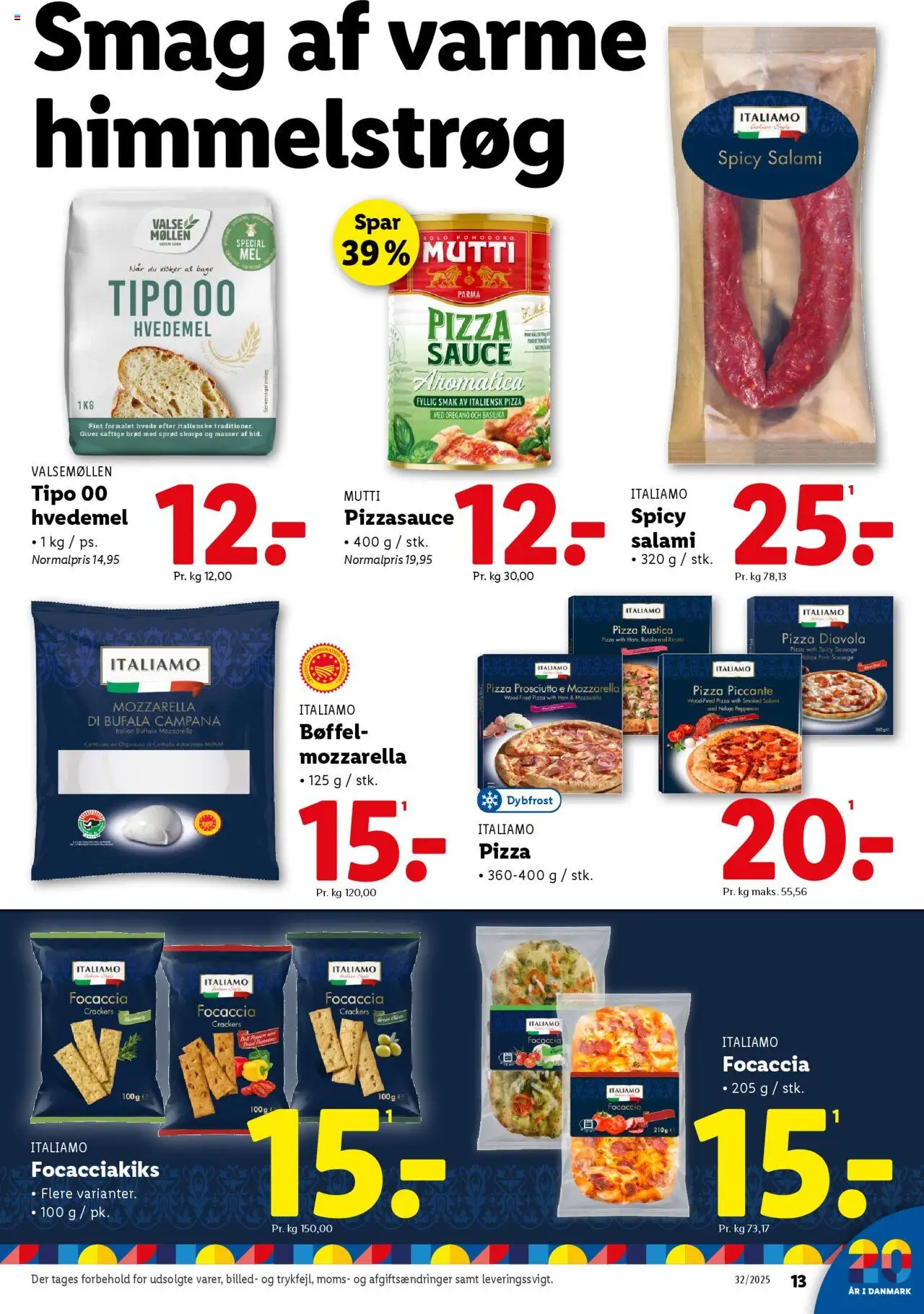 Lidl Tilbudsavis gyldig fra 03.08.2025 | Side: 13 | Produkter: Salami, Pizza, Mozzarella, Focaccia