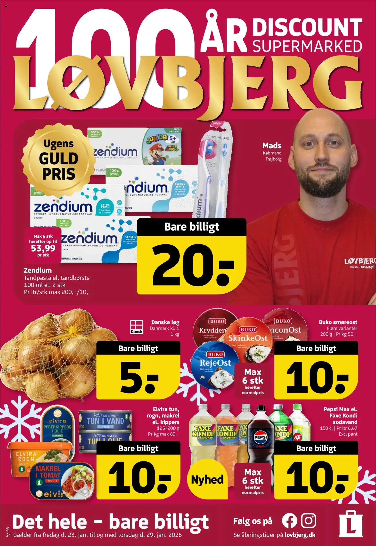 Løvbjerg tilbudsavis – gyldig fra 23.01.2026 | Side: 1 | Produkter: Olie, Kippers, Smøreost, Pepsi Max