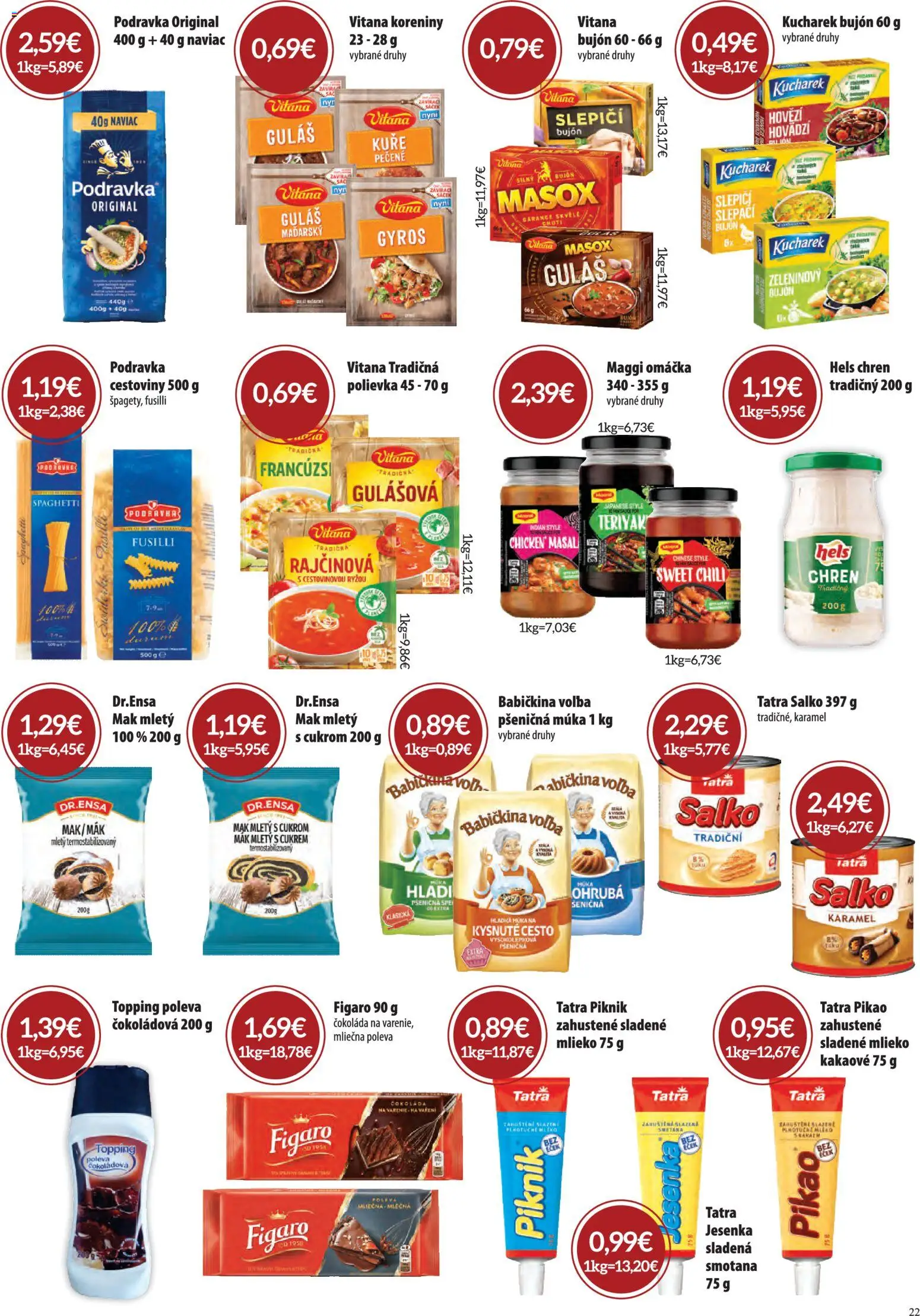 Nové CBA Komfos akcie – leták je platný od 05.03.2026 | Strana: 22 | Produkty: Fusilli, Smotana, Čokoláda, Fatra