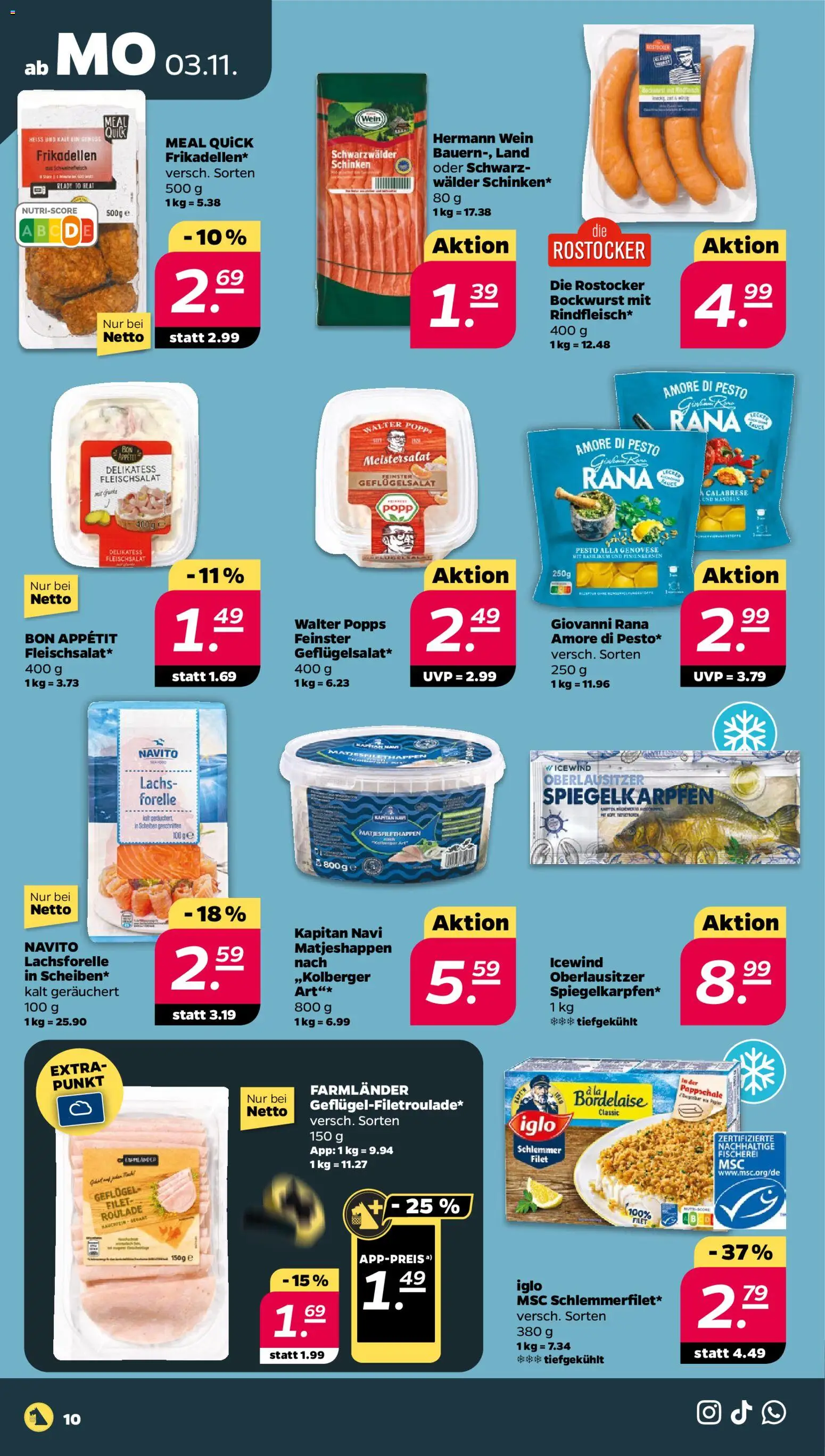 Netto Prospekt 	 – gültig ab 02.11.2025 | Seite: 10 | Produkte: Bockwurst, Iglo, Lachs, Schinken