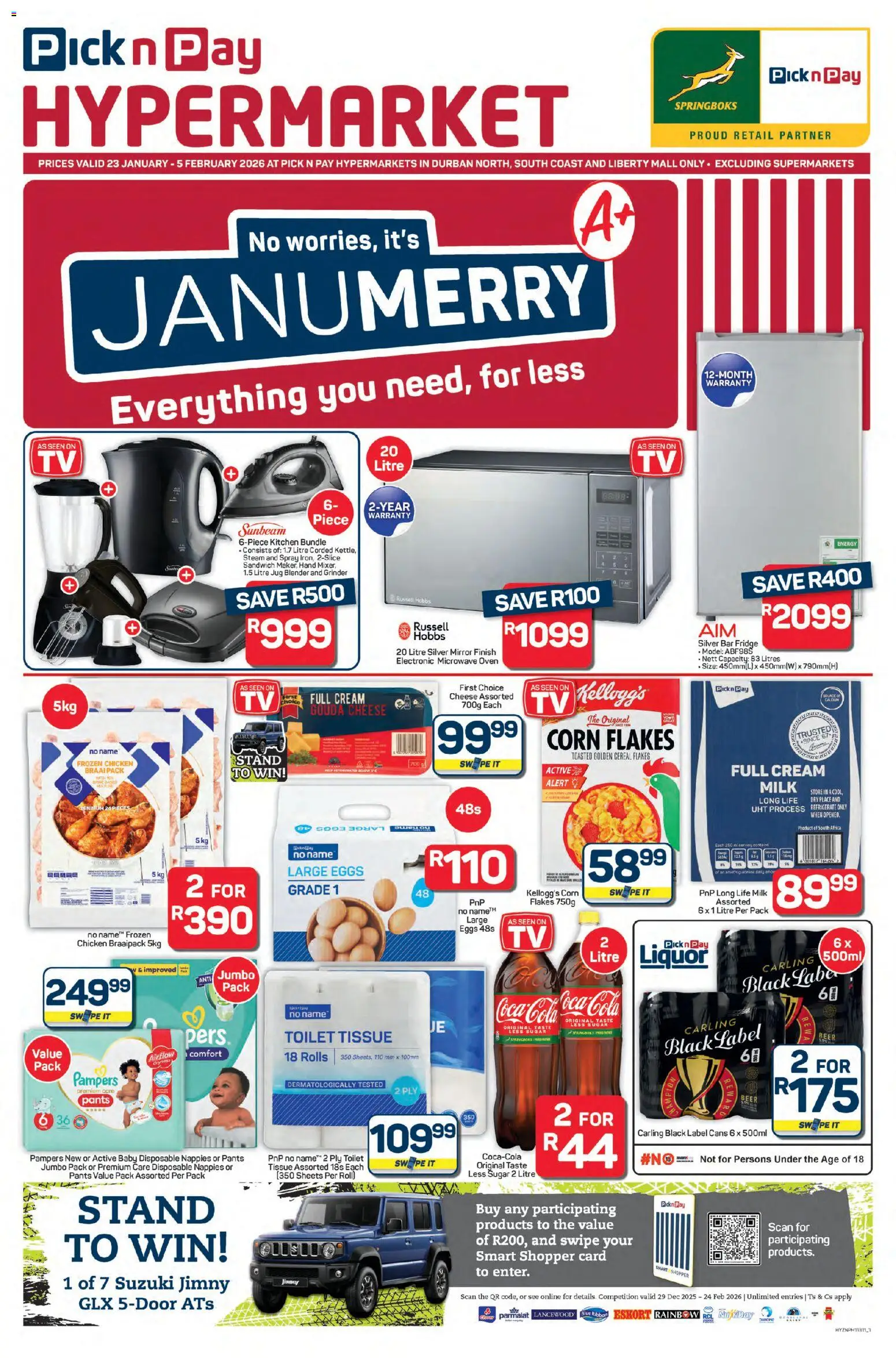 New Pick n Pay catalogue – valid from 23.01.2026 | Page: 1 | Products: Corn, Microwave oven, Blender, Sugar