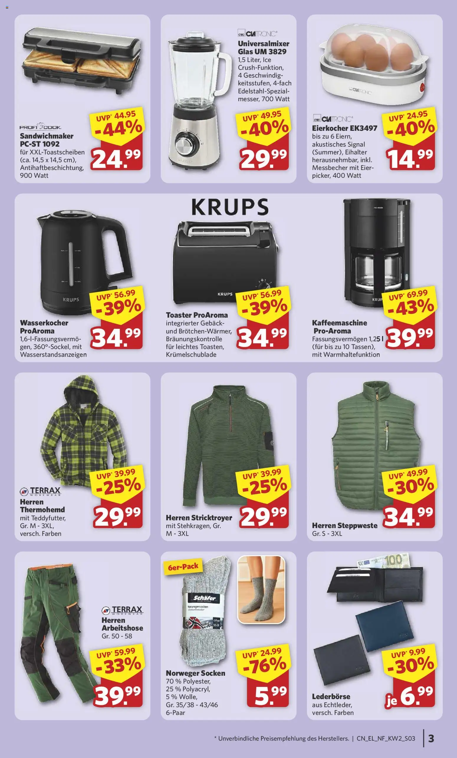 Combi - Sonderangebote – gültig ab 05.01.2026 | Seite: 3 | Produkte: Krups, Steppweste, Eier, Socken