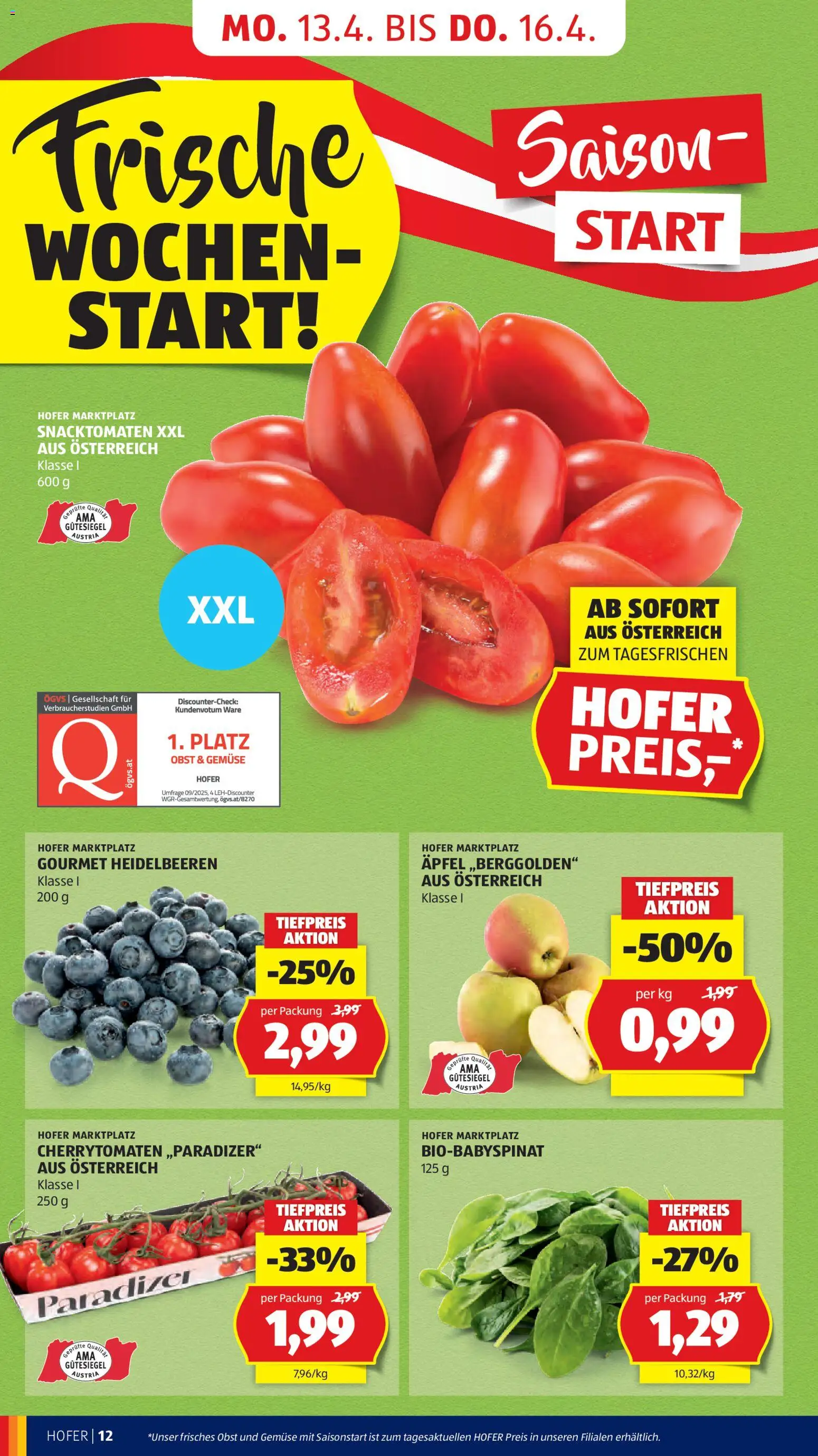 Hofer Flugblatt gültig ab 08.04.2026 | Seite: 14 | Produkte: Gemüse, Obst, Äpfel
