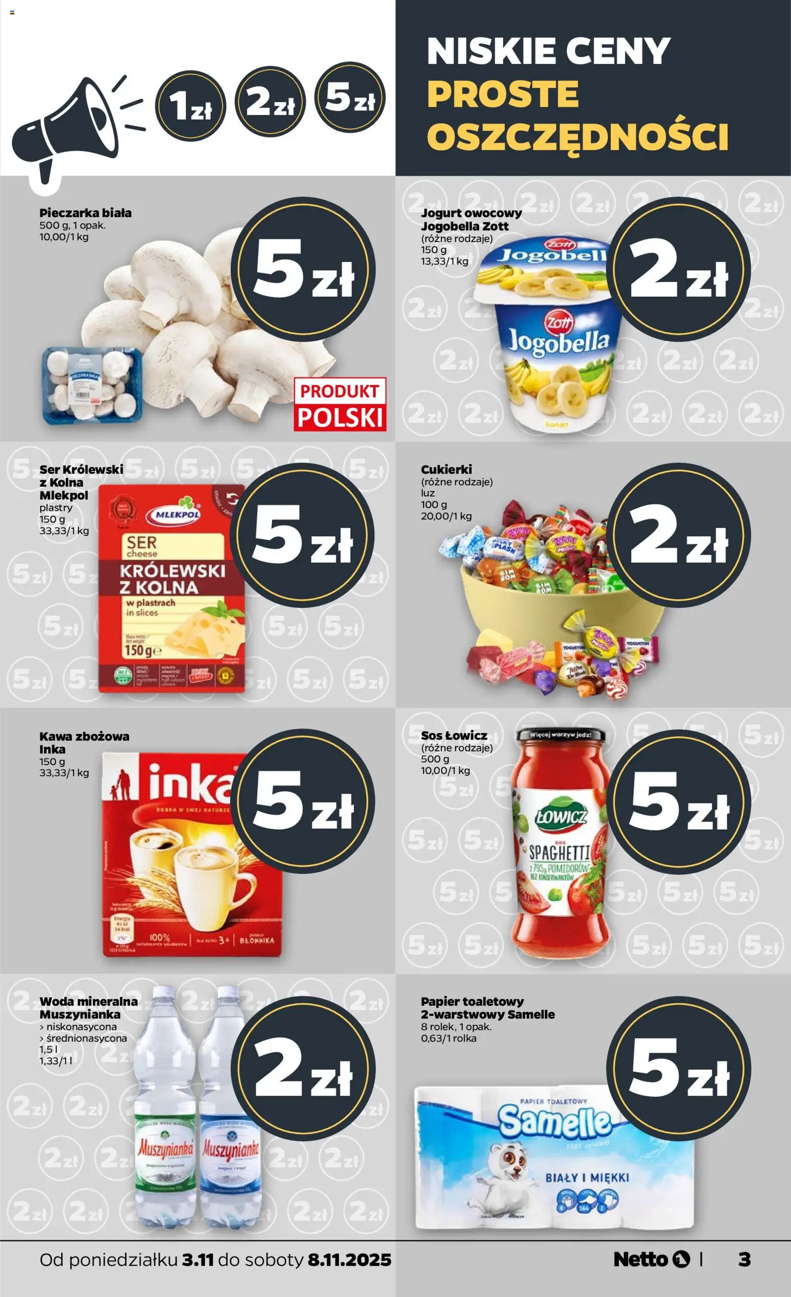 Netto gazetka - Spożywcza od 02.11.2025 | Strona: 3 | Produkty: Papier toaletowy, Jogurt owocowy, Ser, Woda