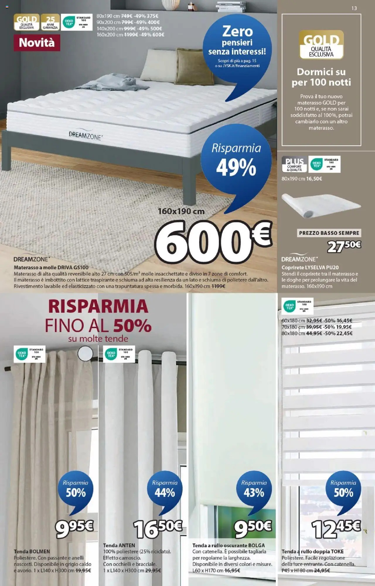 Volantino JYSK del 16.10.2025 | Pagina: 13 | Prodotti: Rullo, Tenda, Materasso, Coprirete