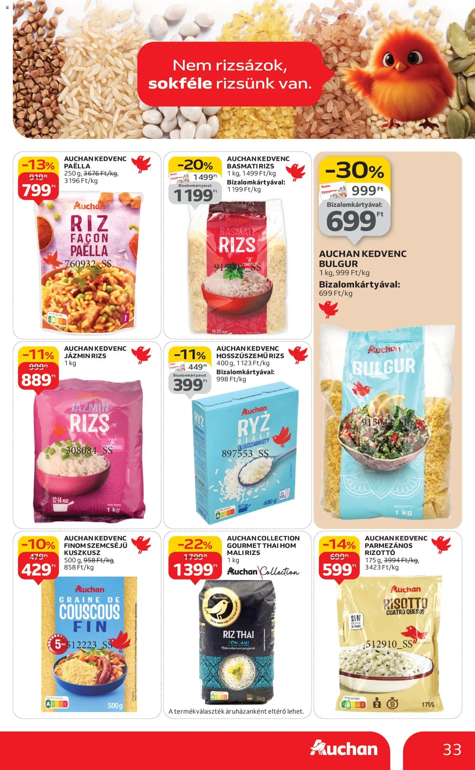 Auchan akciós ujság - amely érvényes a következő dátumtól: 20.11.2025 | Oldal: 33 | Termékek: Jázmin rizs, Bulgur, Kuszkusz, Rizs