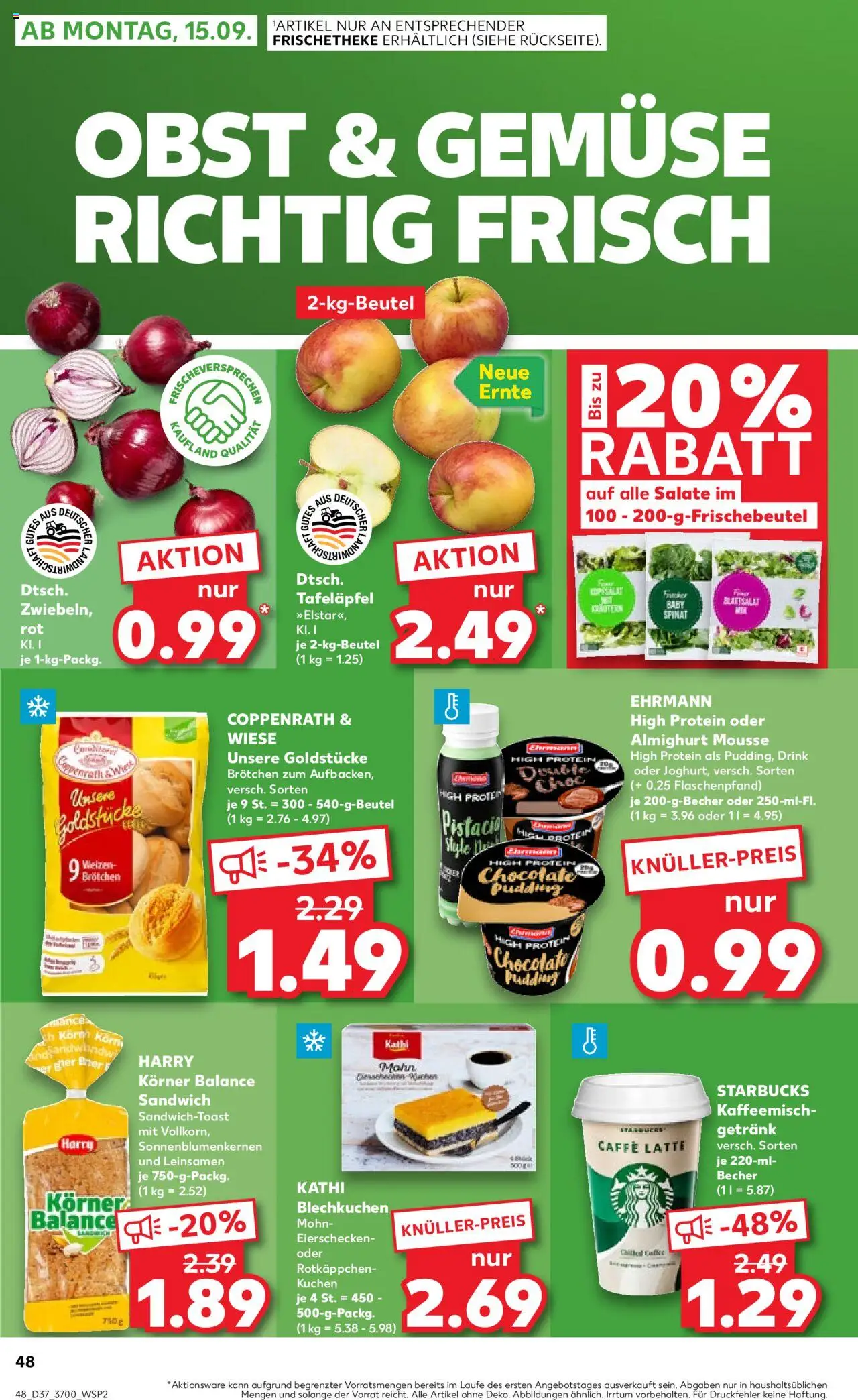 Kaufland prospekt Rostock	 – gültig ab 11.09.2025 | Seite: 48 | Produkte: Starbucks, Pudding, Obst, Kuchen