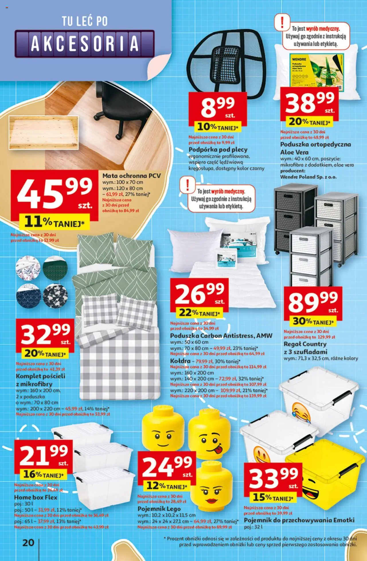 Auchan Gazetka - Odlotowe ceny na start szkoły Hipermarket od 21.08.2025 | Strona: 20 | Produkty: Lego, Poduszka ortopedyczna, Regał, Kołdra