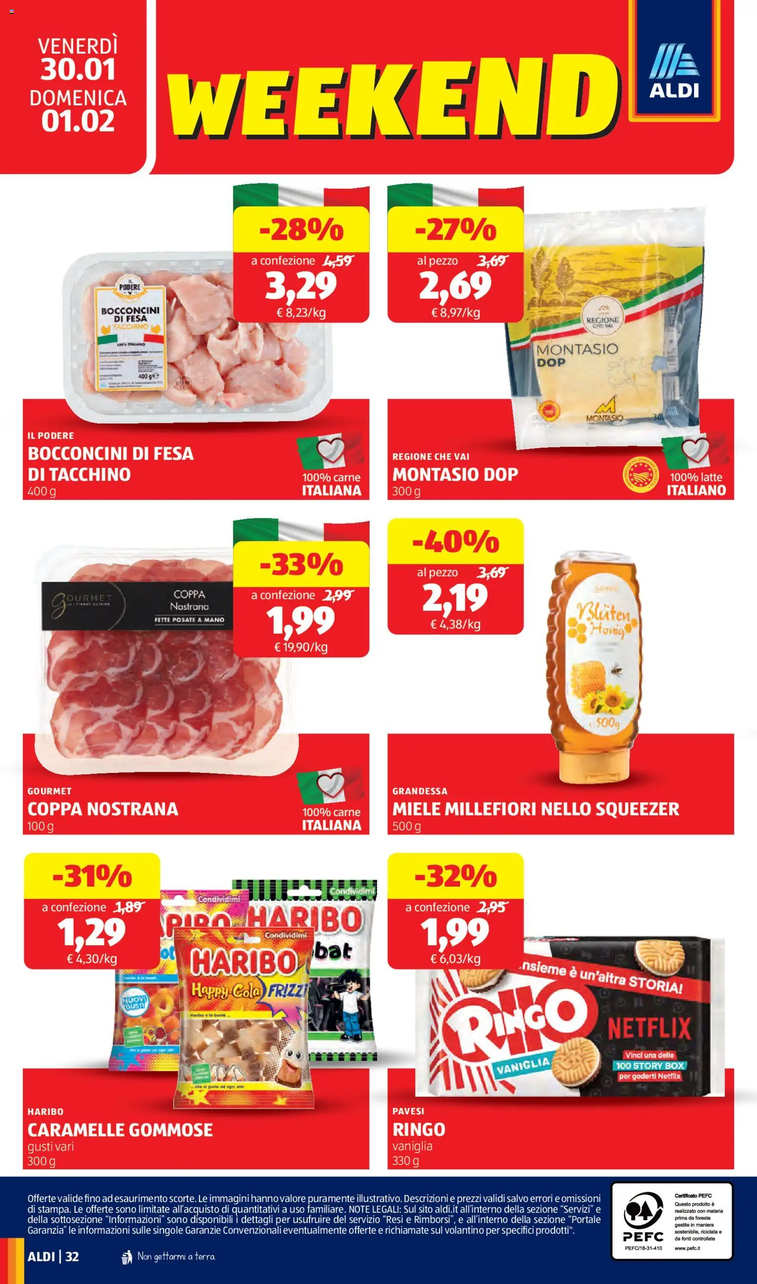 Volantino Aldi del 26.01.2026 | Pagina: 32 | Prodotti: Posate, Caramelle, Tacchino, Latte