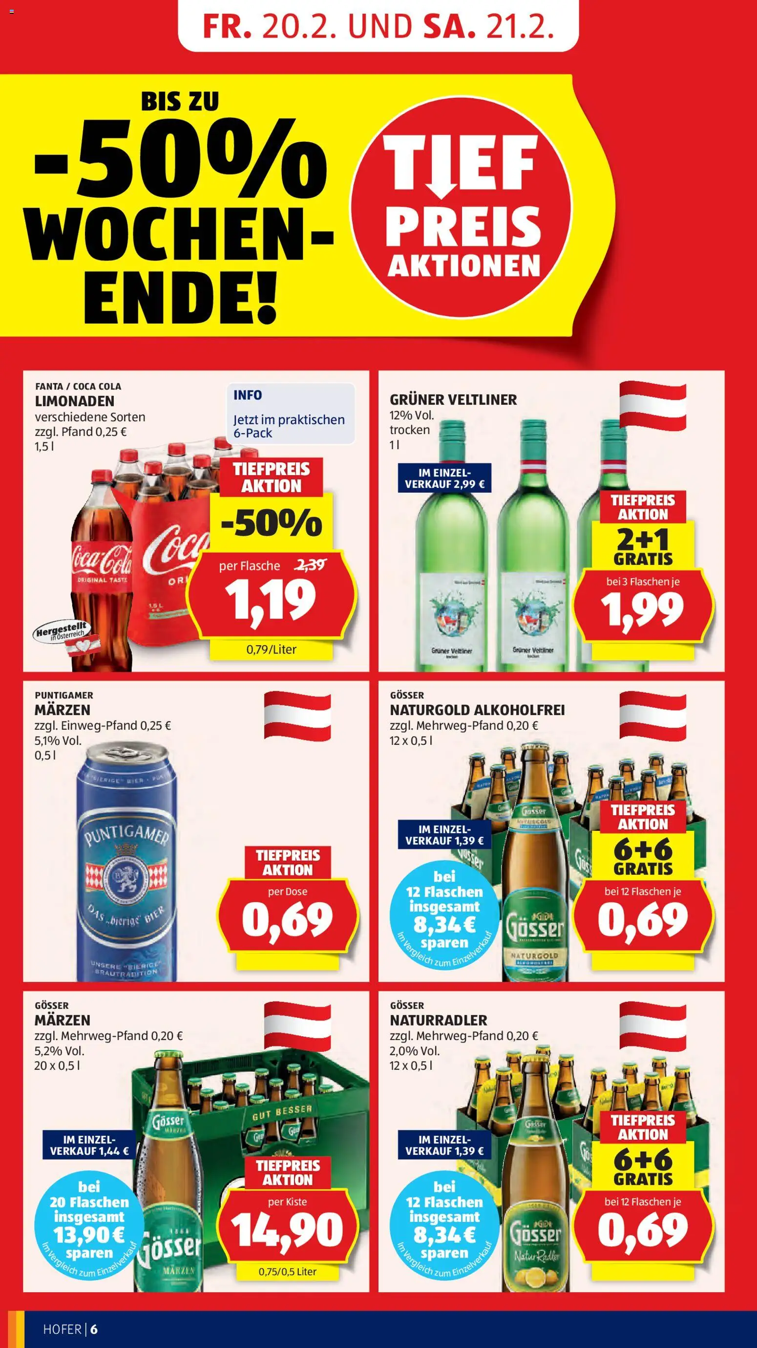 Hofer AT akciós ujság - amely érvényes a következő dátumtól: 20.02.2026 | Oldal: 8 | Termékek: Fanta, Radler, Coca Cola, Gösser
