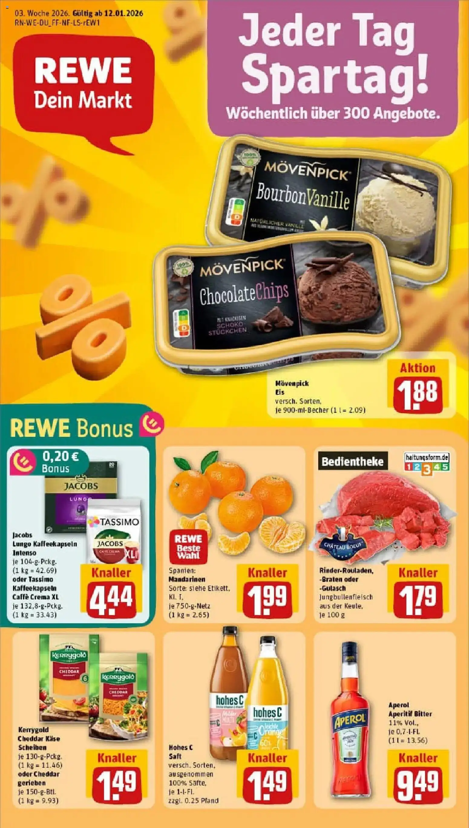 Rewe prospekt Mönchengladbach	 – gültig ab 11.01.2026 | Seite: 1 | Produkte: Käse, Gulasch, Saft, Eis