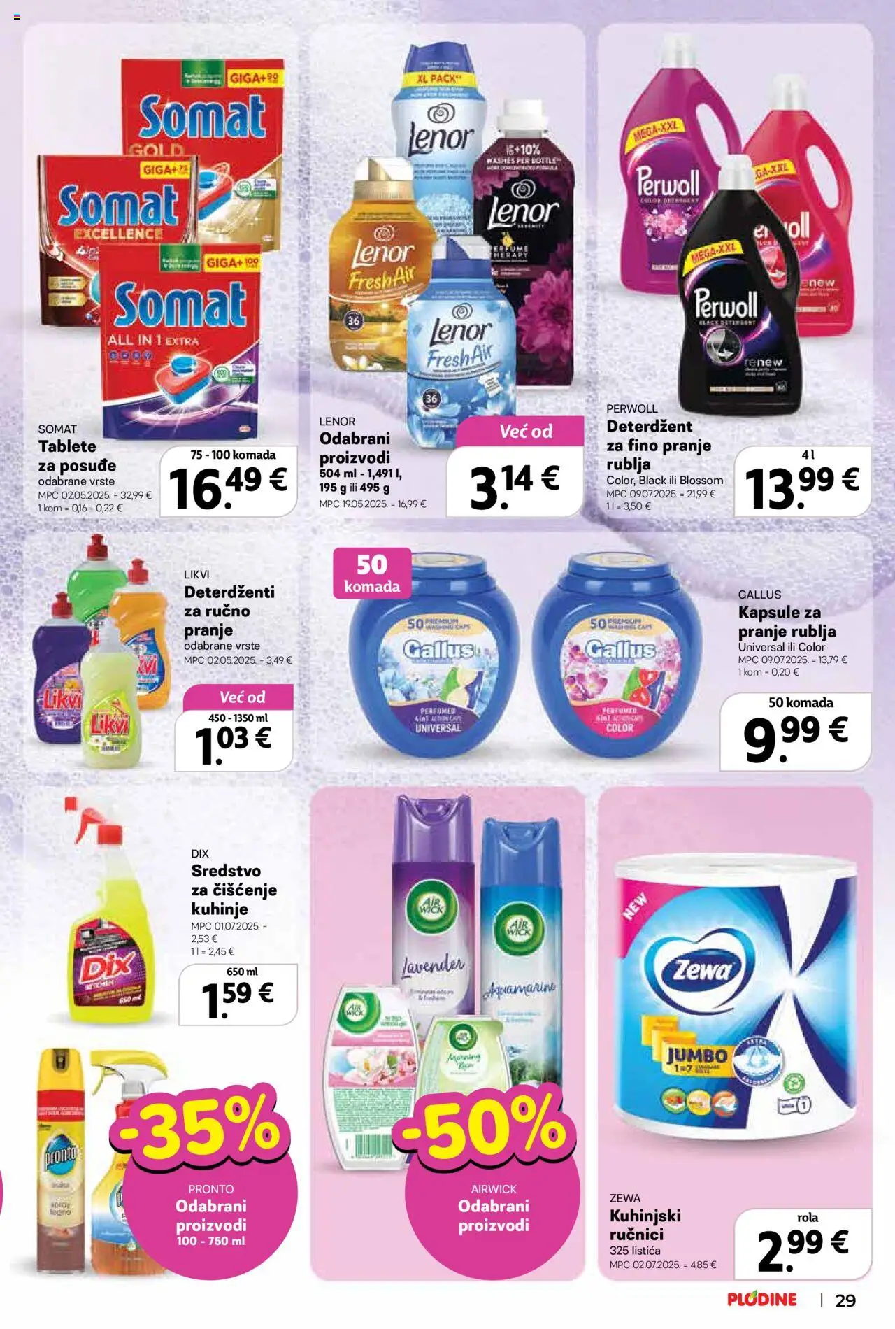 Plodine katalog | vrijedi od 27.08.2025 | Stranica: 29 | Proizvodi: Somat, Perwoll, MP4, Lenor