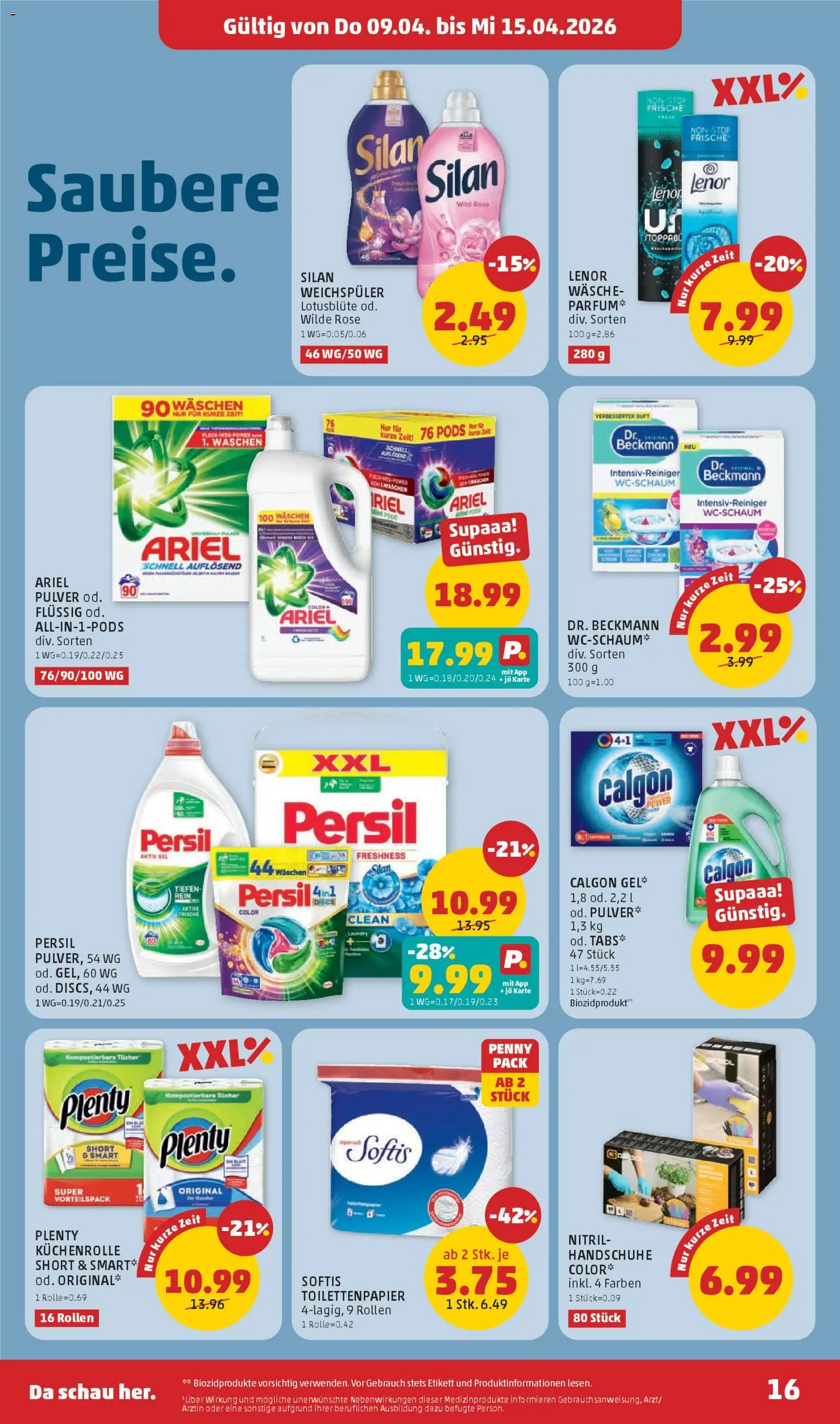 Penny Markt - Flugblatt gültig ab 09.04.2026 | Seite: 16 | Produkte: Handschuhe, Duft, Weichspüler