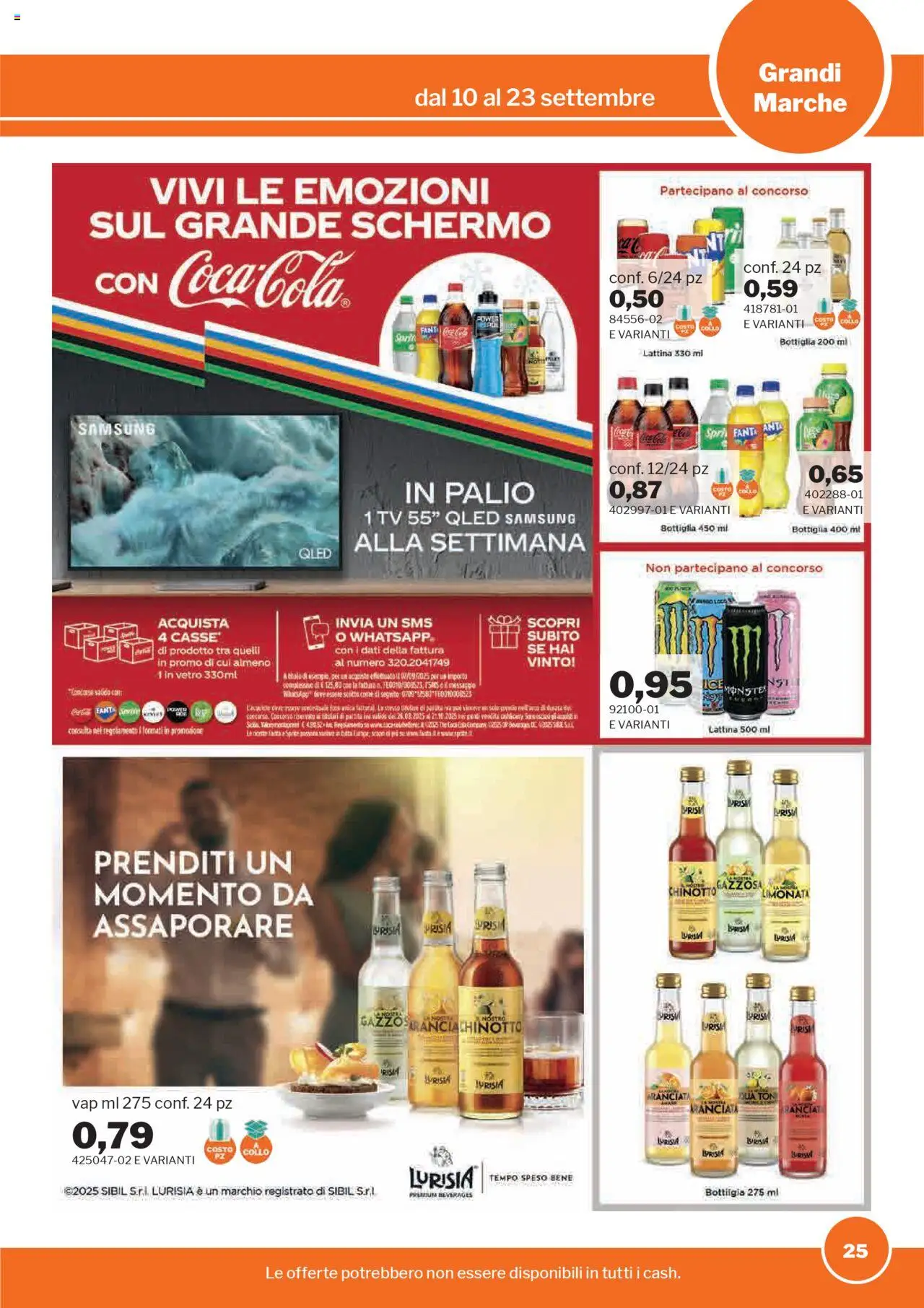 Volantino Sogegross del 10.09.2025 | Pagina: 25 | Prodotti: Chinotto, Limonata, Fanta, Coca Cola