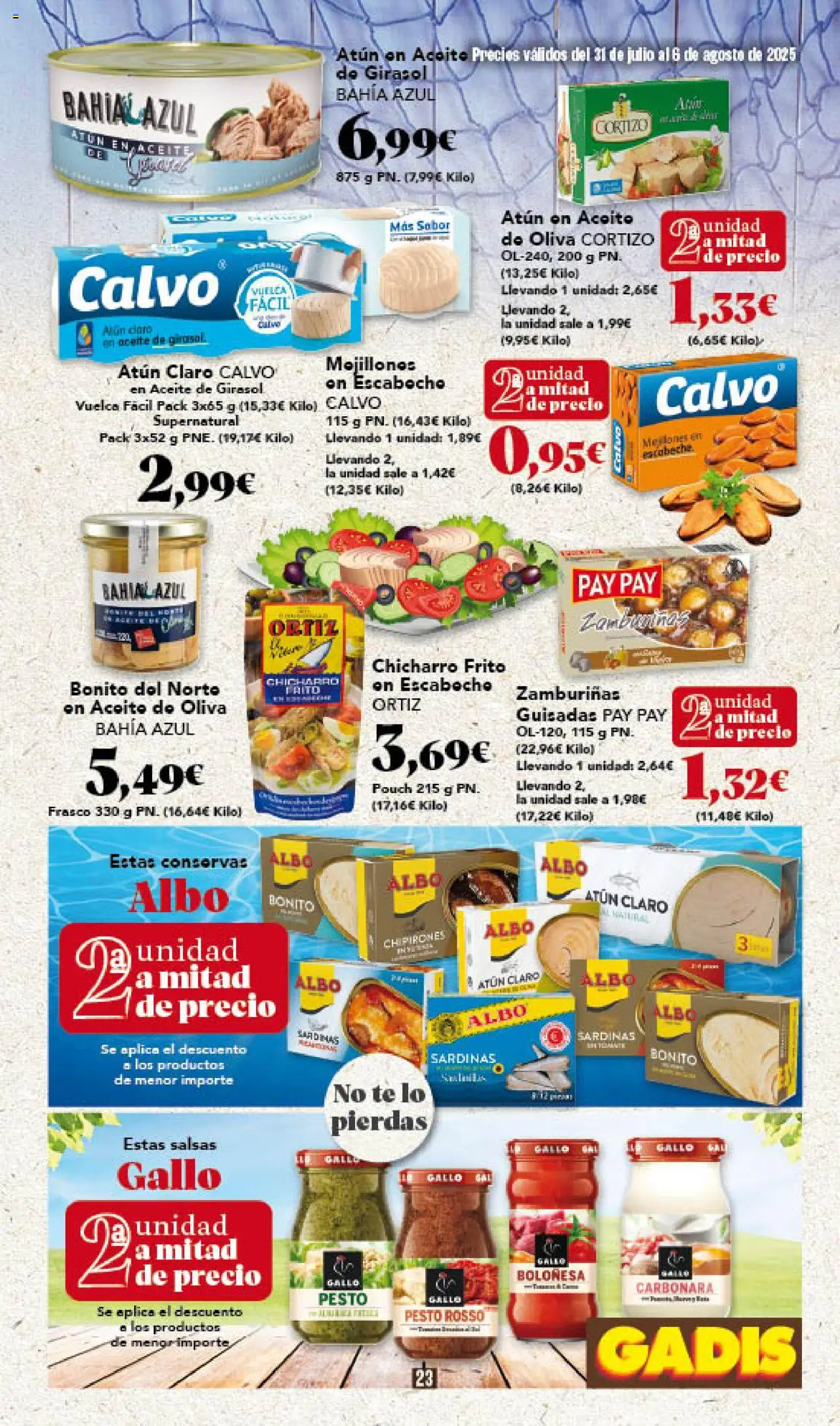 Gadis folleto │ válido desde el 31.07.2025 | Página: 23 | Productos: Té, Aceite de oliva, Aceite de girasol, Atún claro