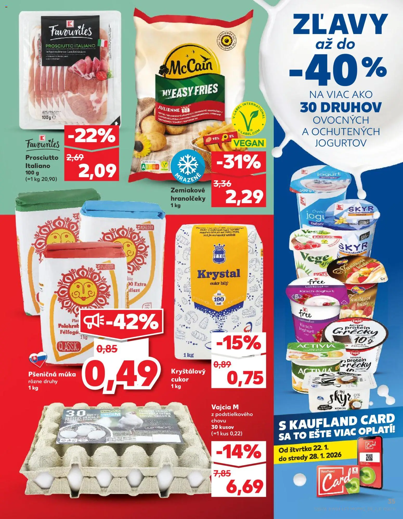 Nové Kaufland akcie – leták je platný od 22.01.2026 | Strana: 35 | Produkty: Jogurt, Skyr, Kryštálový cukor, Cukor