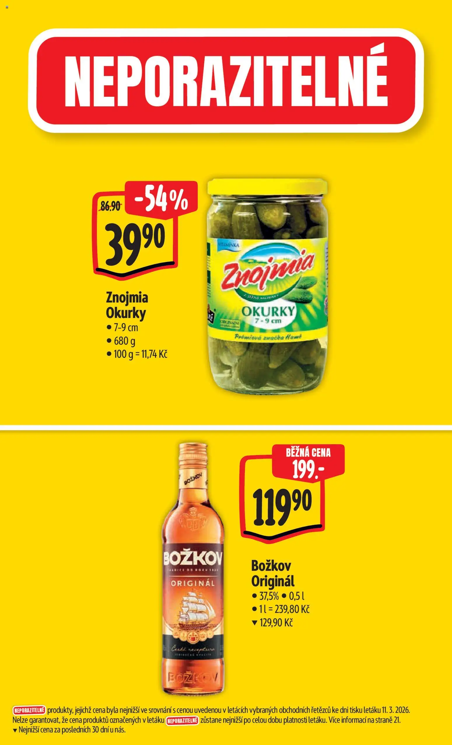 Albert leták - Hypermarket - Brno od 18.03.2026 | Strana: 4 | Produkty: Okurky, Božkov, Božkov originál