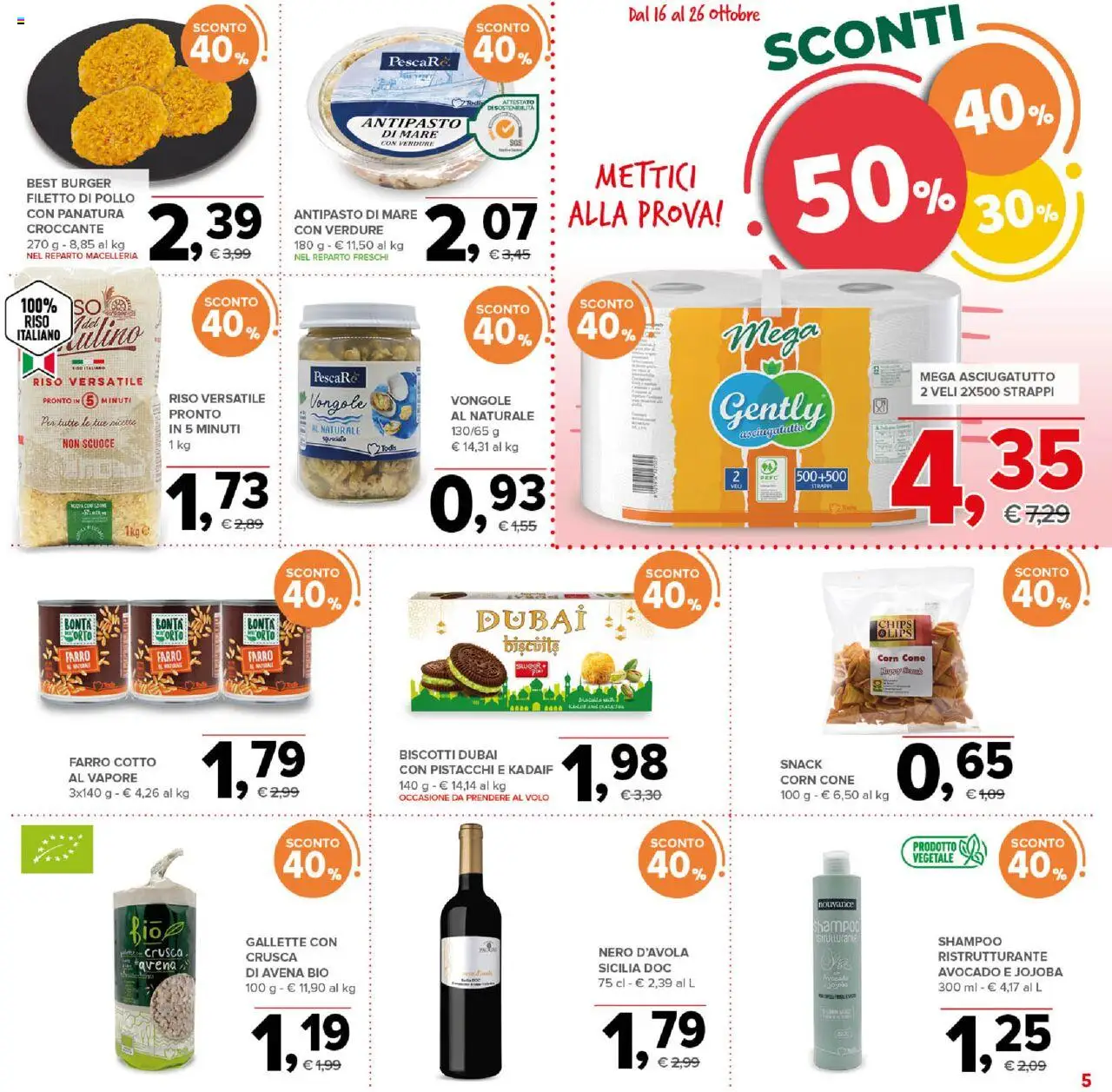 Volantino Todis del 16.10.2025 | Pagina: 5 | Prodotti: Vongole, Biscotti, Verdure, Gallette
