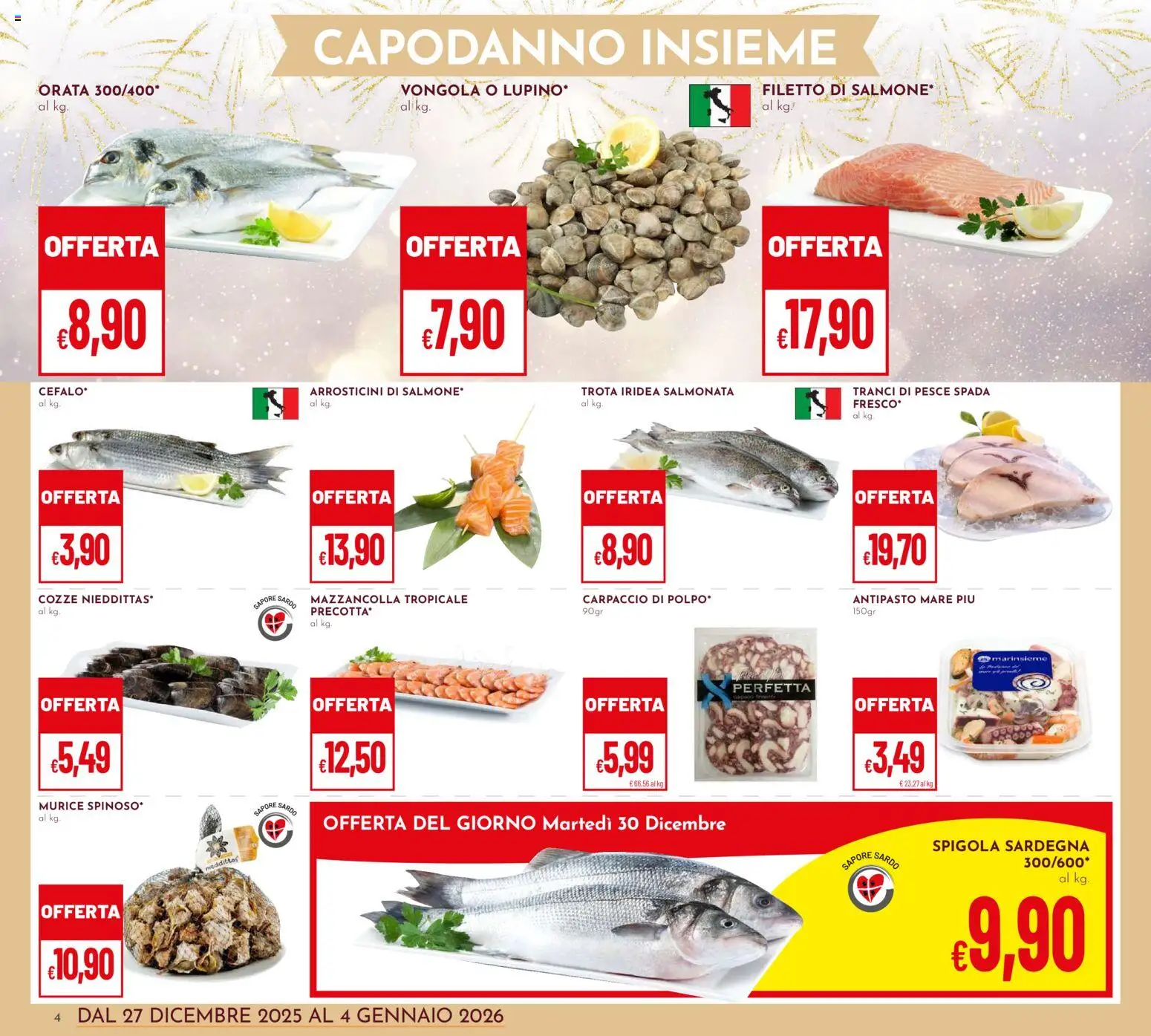 Volantino Pan del 27.12.2025 | Pagina: 4 | Prodotti: Pesce, Cozze, Trota, Spigola