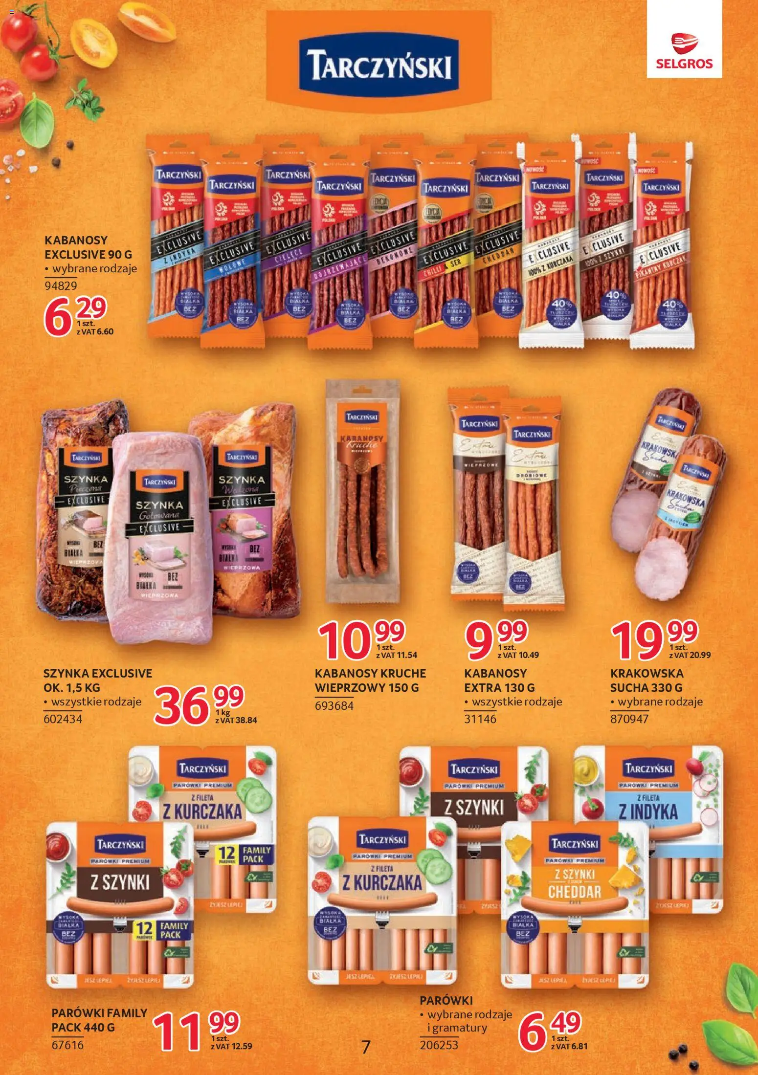 Selgros cash&carry - Markowe Produkty od 09.04.2026 | Strona: 7 | Produkty: Kabanosy, Parówki, Ser, Cheddar