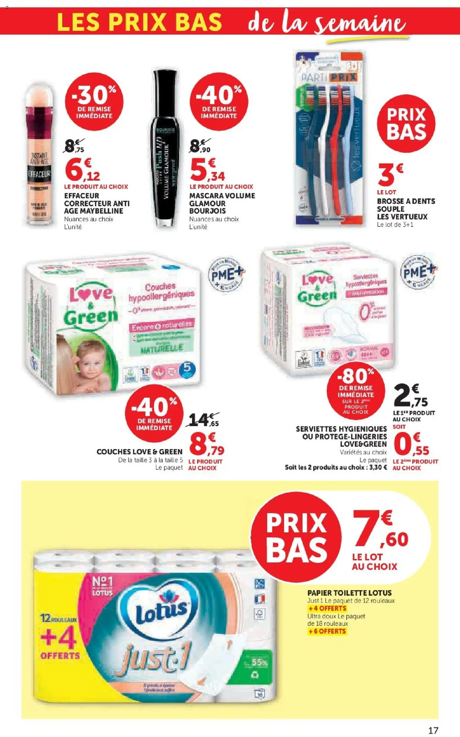 {H1} | Page: 17 | Produits: Papier toilette, Correcteur, Brosse à dents, Papier toilette Lotus