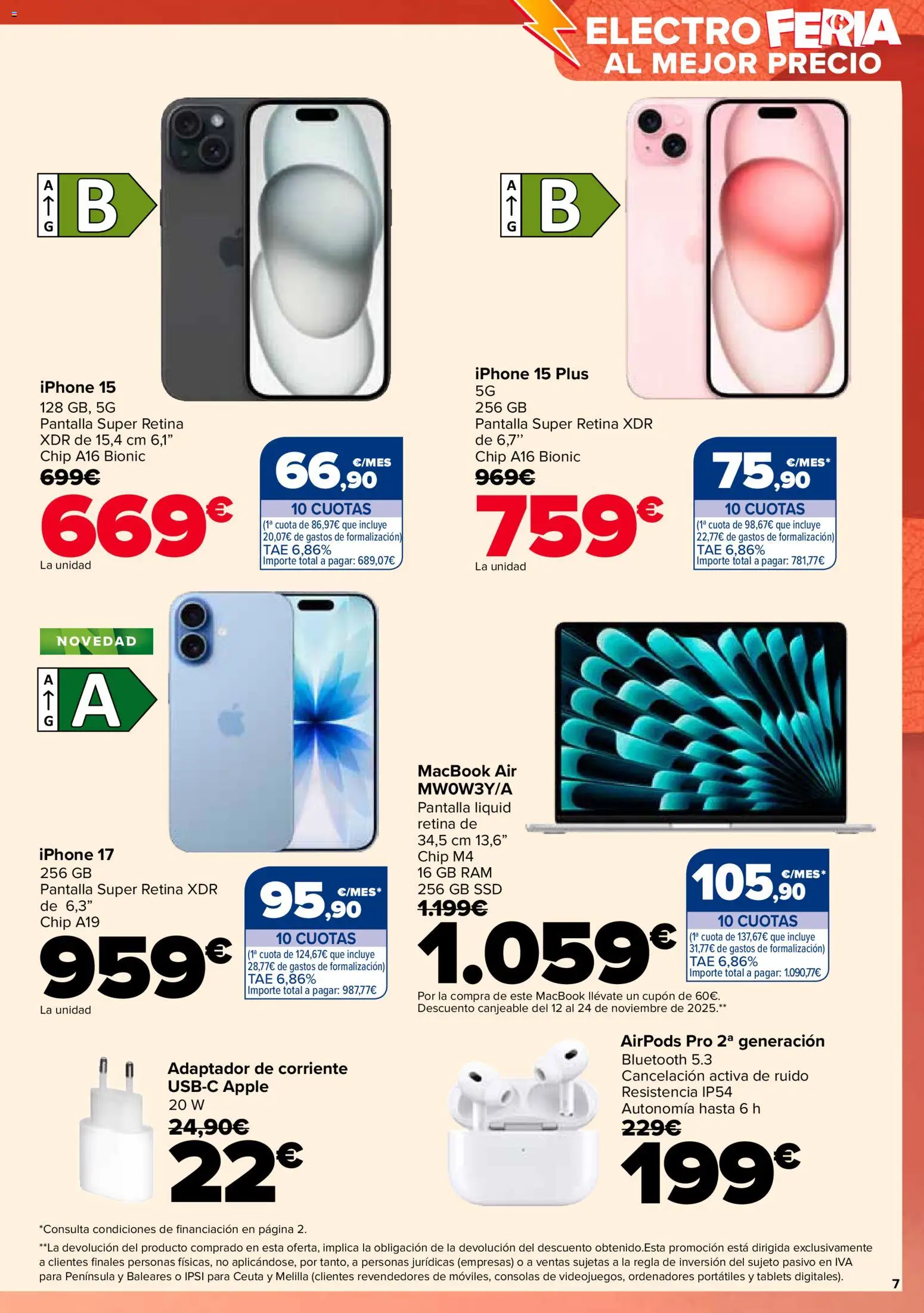 Carrefour folleto │ válido desde el 28.10.2025 | Página: 7 | Productos: Airpods, Apple, Iphone, Adaptador