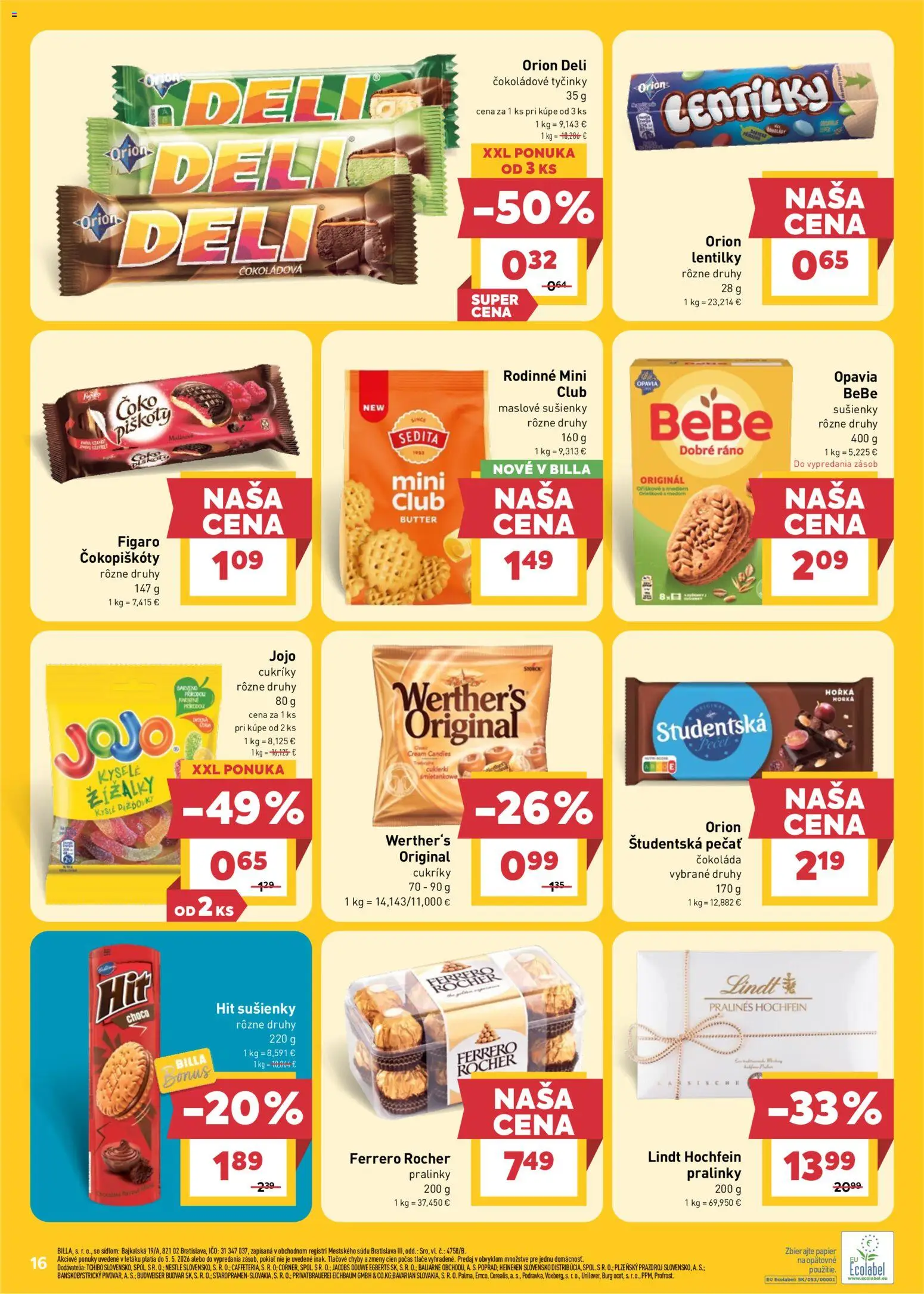 Nové Billa akcie – leták je platný od 29.04.2026 | Strana: 18 | Produkty: Lindt, Čokoláda, Cukríky, Ferrero Rocher