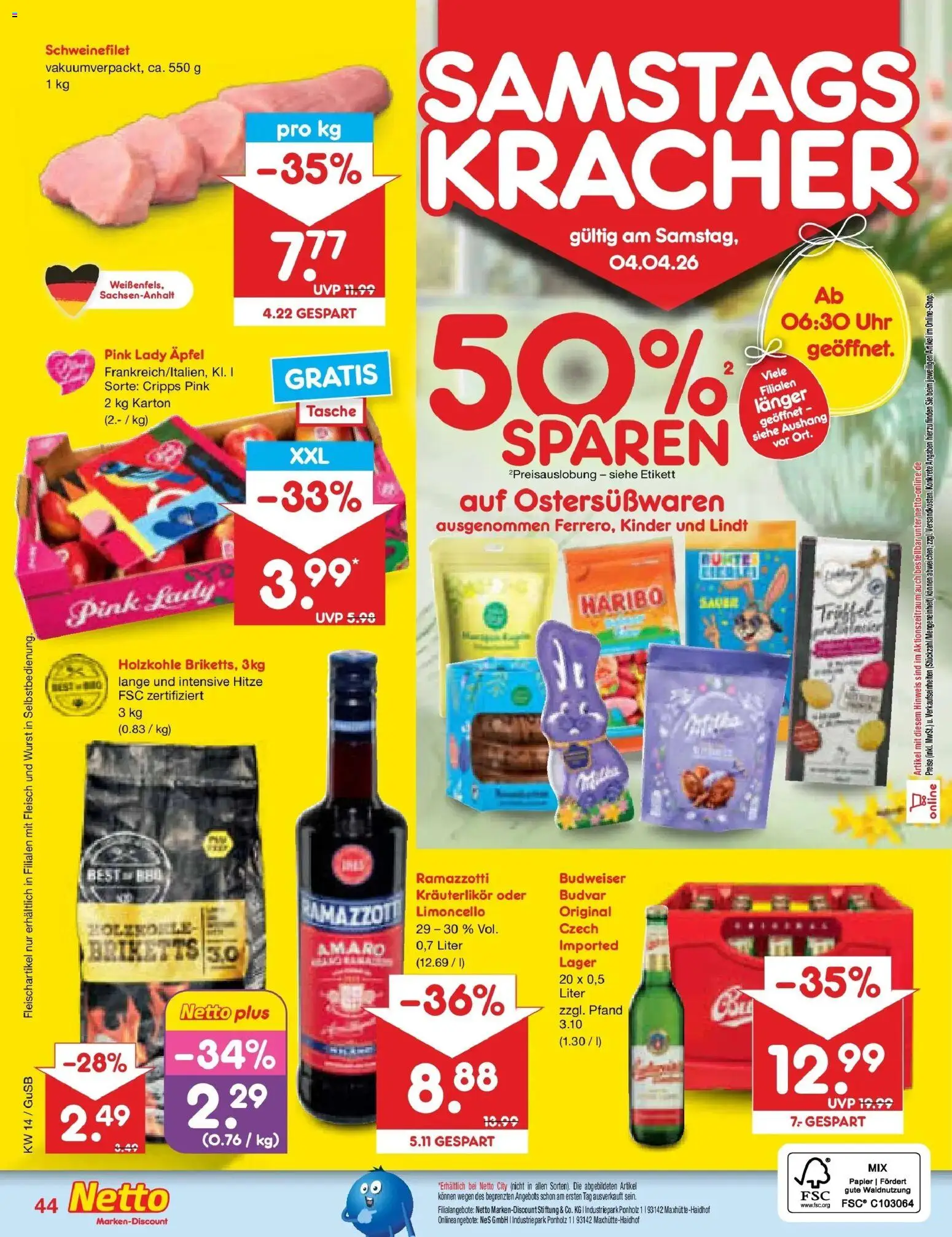 Netto Marken-Discount Prospekt Machern	 – gültig ab 30.03.2026 | Seite: 58 | Produkte: Schweinefilet, Budweiser, Fleisch, Ramazzotti